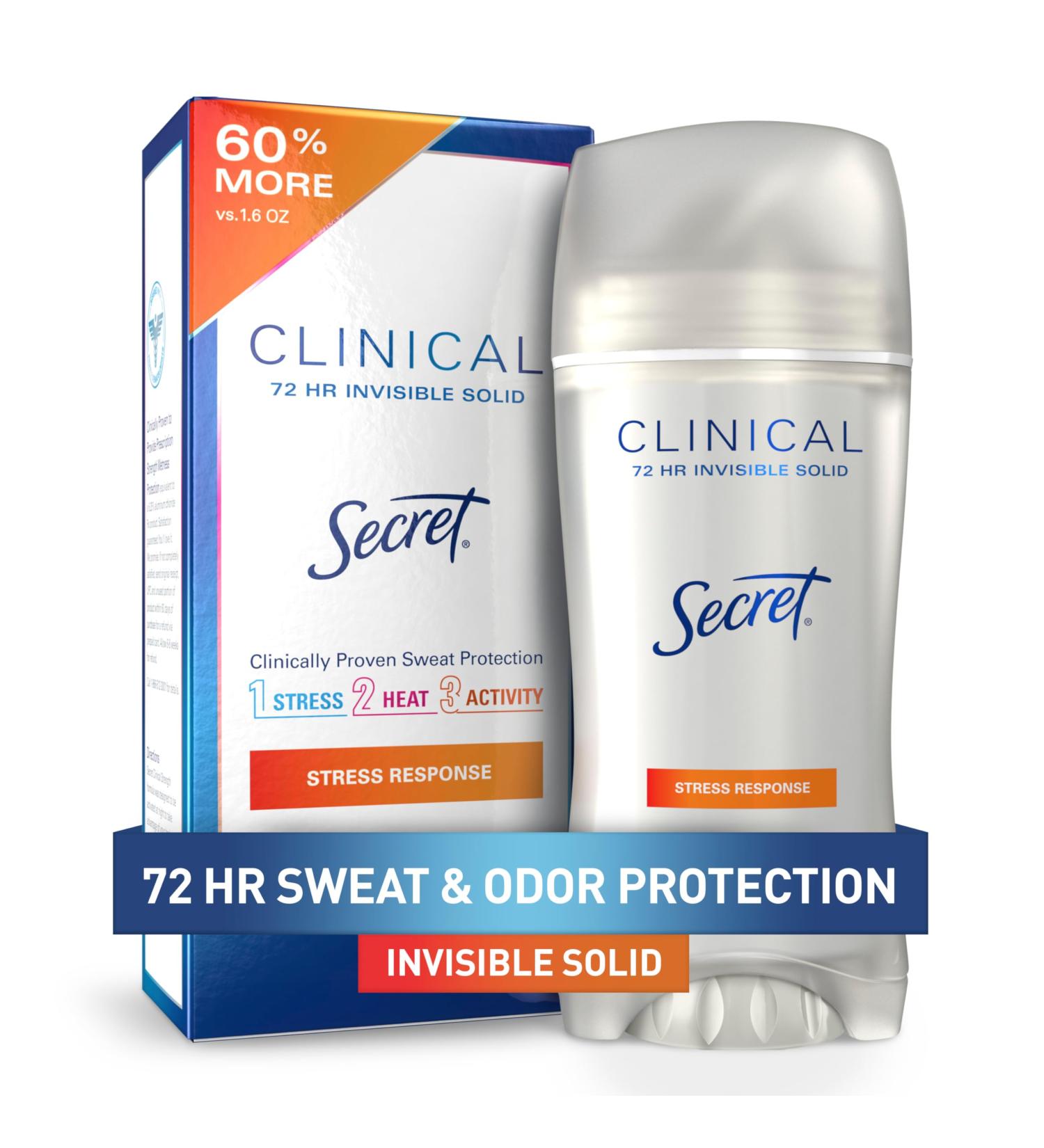 Secret Clinical Strength Antiperspirant Deodorant for Women Stress Response 3X Stress Protection 72hr Sweat & Odor Protection PH Balancing Minerals Invisible Solid 2.6 oz - Buy Online on GoSupps.com