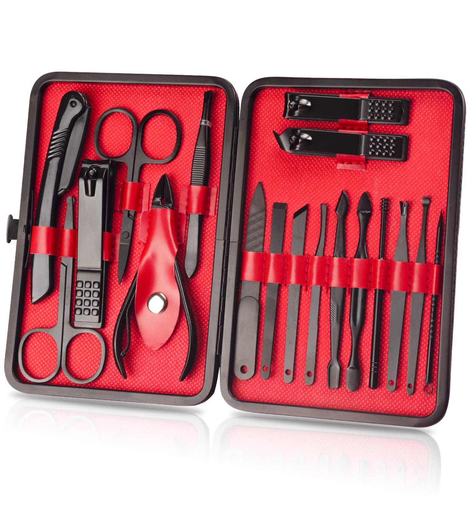 18pcs Manicure Set with Nail Clippers Pedicure Kit - Professional Nail Care Tools Gift in Black & Red - Buy Online on GoSupps.com