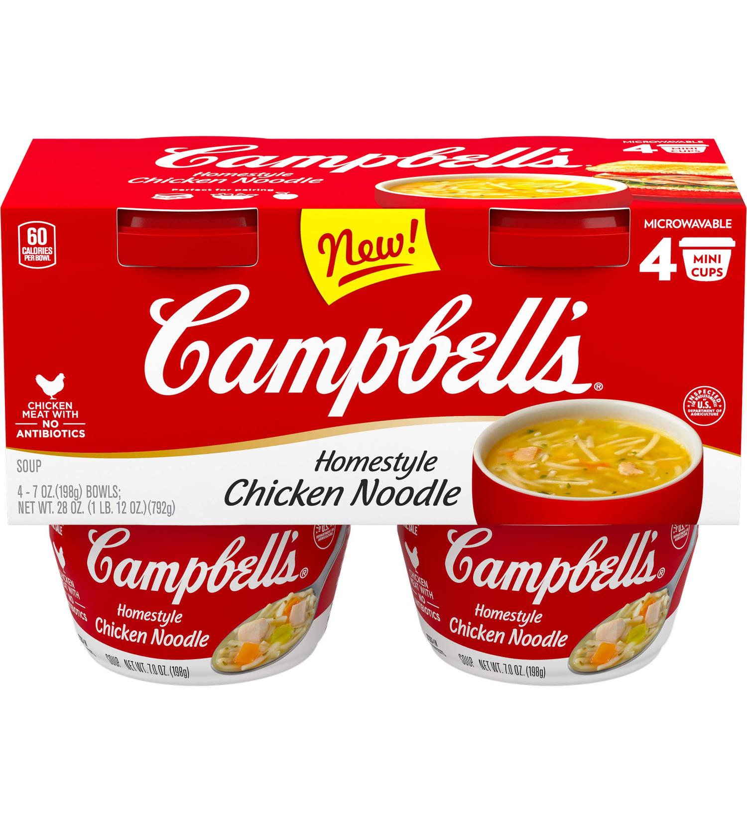 Campbell's Homestyle Chicken Noodle Soup 7oz Microwavable Cup 16 Pack - Perfect Lunch Snack - Buy Online on GoSupps.com