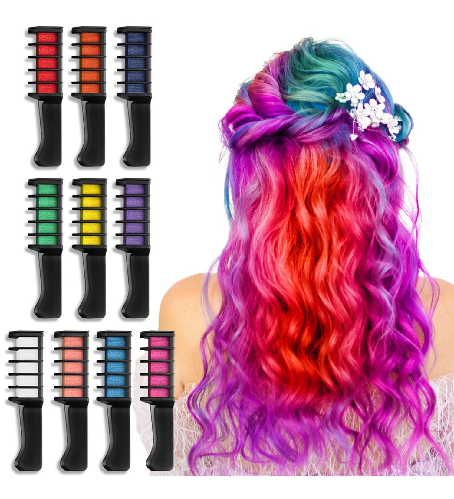 10 Color Hair Chalk Comb for Girls - Washable Temporary Hair Color Dye for Kids | Gifts for Girls Age 8-12 - Perfect for Children's Day, Christmas, Halloween & Birthday Parties - Buy Online on GoSupps.com