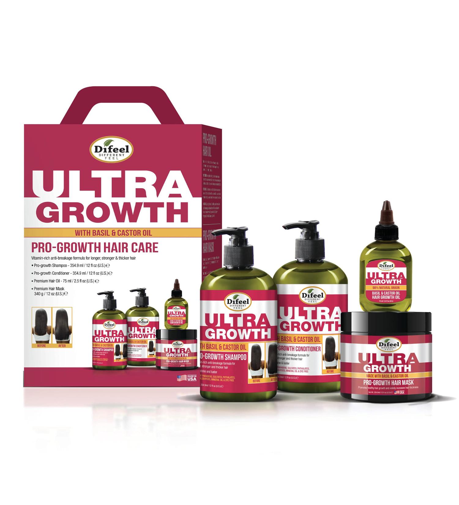 Difeel Ultra Growth Hair Care Gift Set | Basil & Castor Oil - Shampoo Conditioner Hair Oil & Mask for Stronger Healthier Hair - Buy Online on GoSupps.com