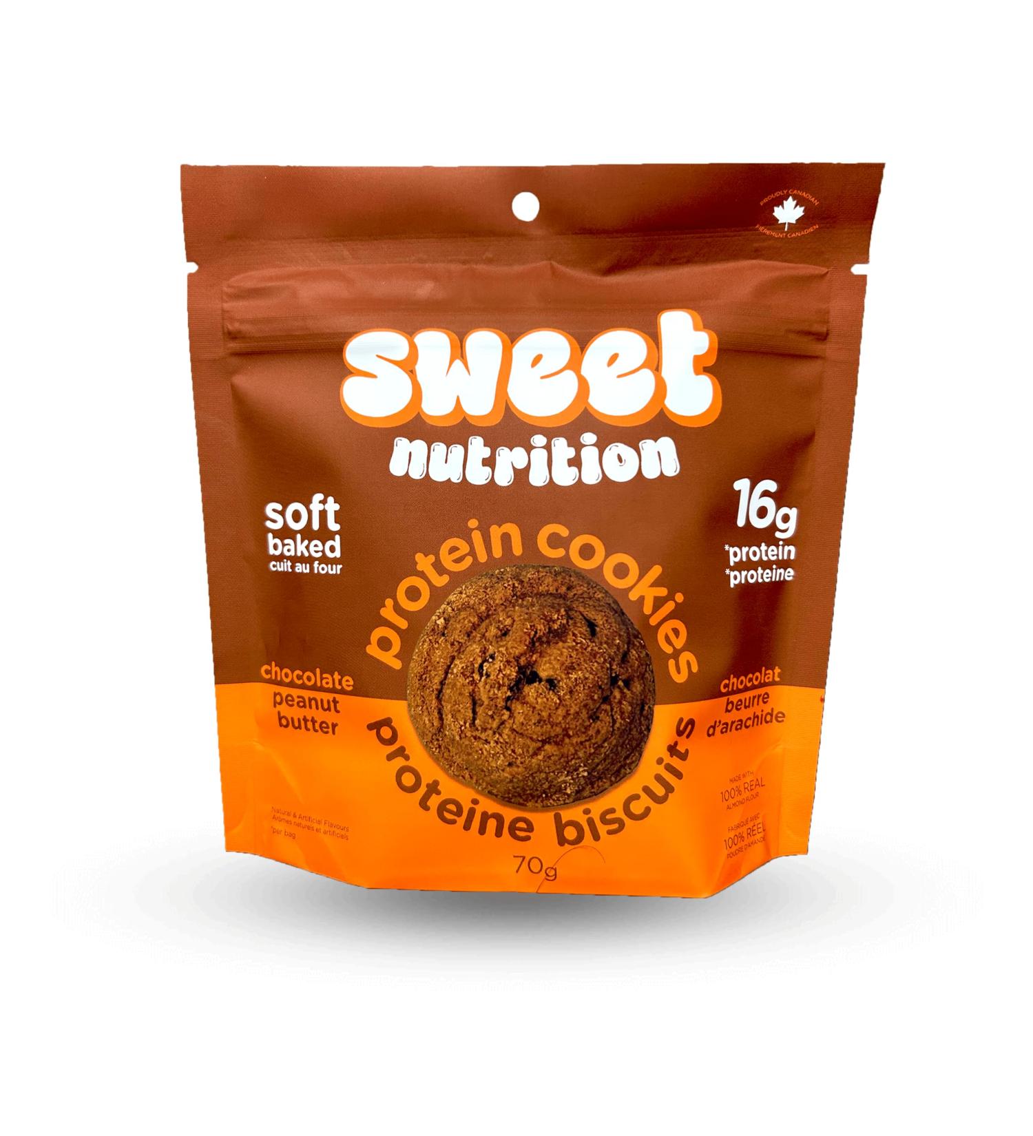 Sweet Nutrition Protein Cookies Chocolate Peanut Butter High Protein Gluten Free Low Carb (6 bags/box) - Buy Online on GoSupps.com
