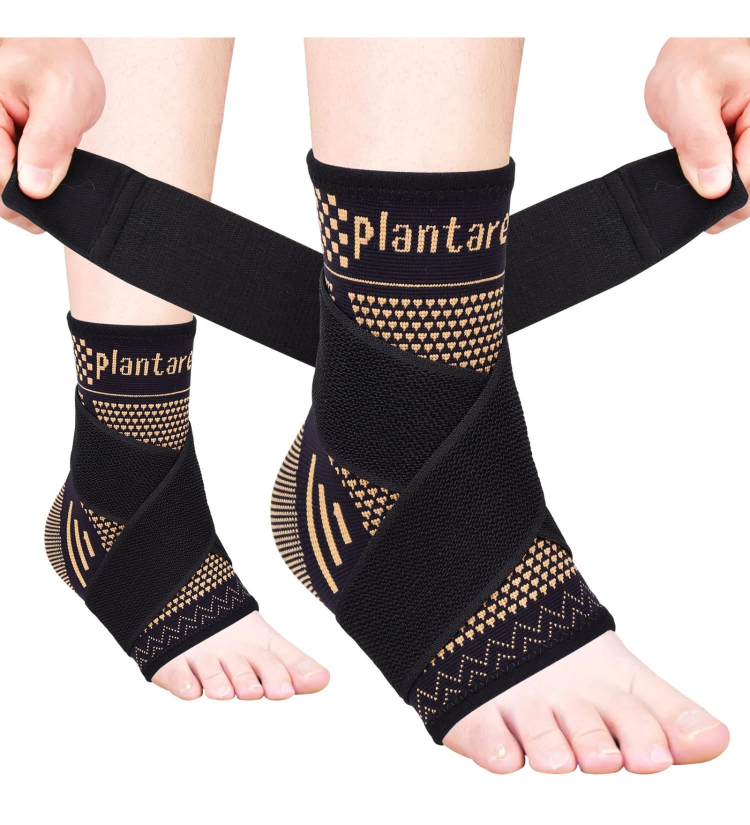 Plantarelief Copper Ankle Bandage - Adjustable Compression Sleeve for Achilles Tendon & Plantar Fasciitis - XL Support for Men & Women - 1 Pair - Buy Online on GoSupps.com
