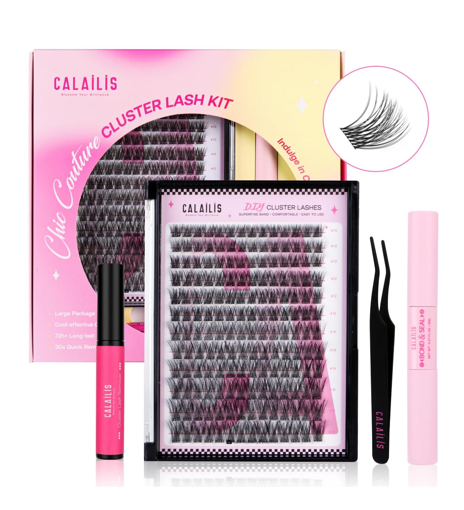 Calailis DIY Eyelash Extensions Set - 168 Pieces D Curl Individual Eyelashes Adhesive Remover & Applicator - Premium Lash Extension Kit (703) for Perfect Home Application - Buy Online on GoSupps.com