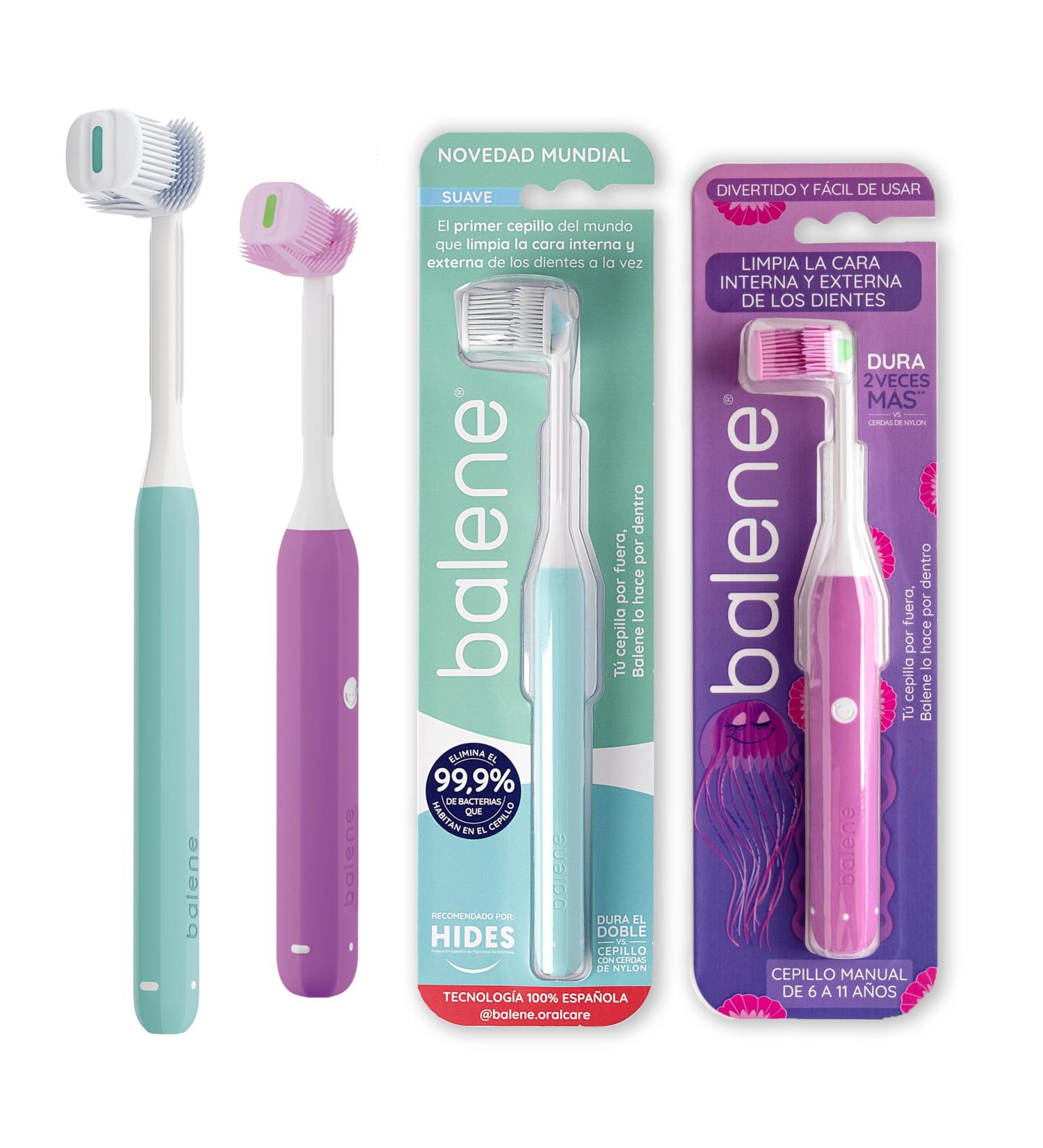 Balene Double-Sided Toothbrush Set for Adults & Kids - Soft Aquamarine & Purple - Perfect for Internal & Exterior Brushing - Buy Online on GoSupps.com