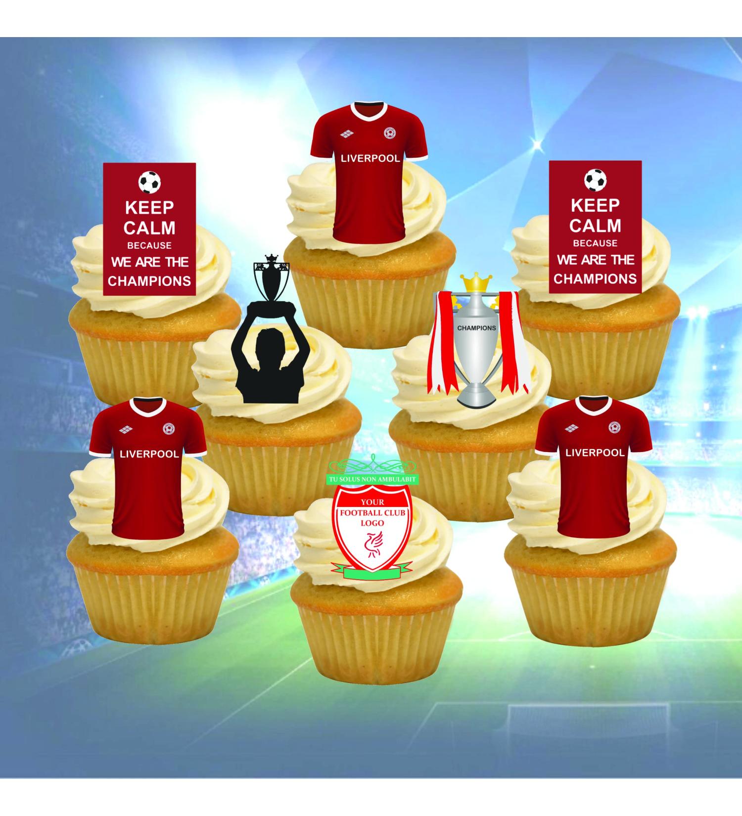 16 x Liverpool Football Champions Birthday Party Pack Edible Cake Topper & Cupcake Toppers Decorations - Buy Online on GoSupps.com