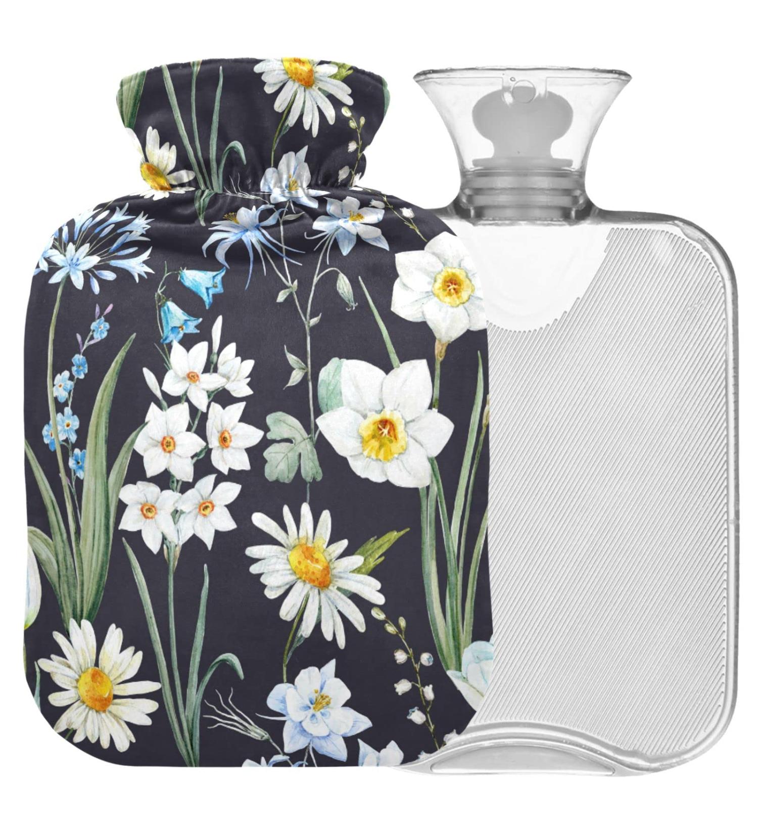 NAANLE 2L Hot Water Bottle with Cover - Watercolor Spring Flower Design | Pain Relief for Menstrual Cramps & Heat Therapy - Buy Online on GoSupps.com