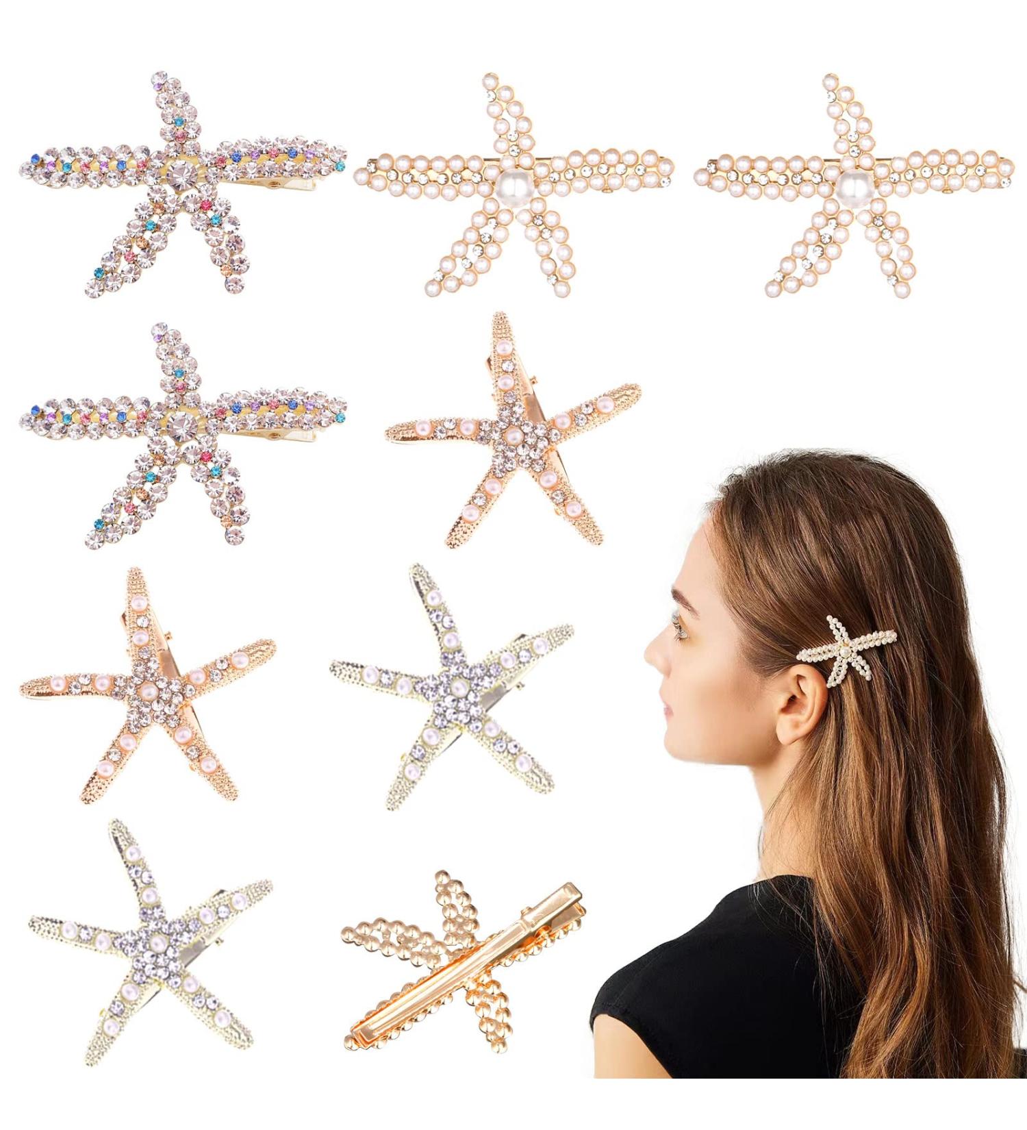 Starfish Seashell Hair Clips Set with Pearls and Crystals - Wedding Hair Accessories for Women - Buy Online on GoSupps.com