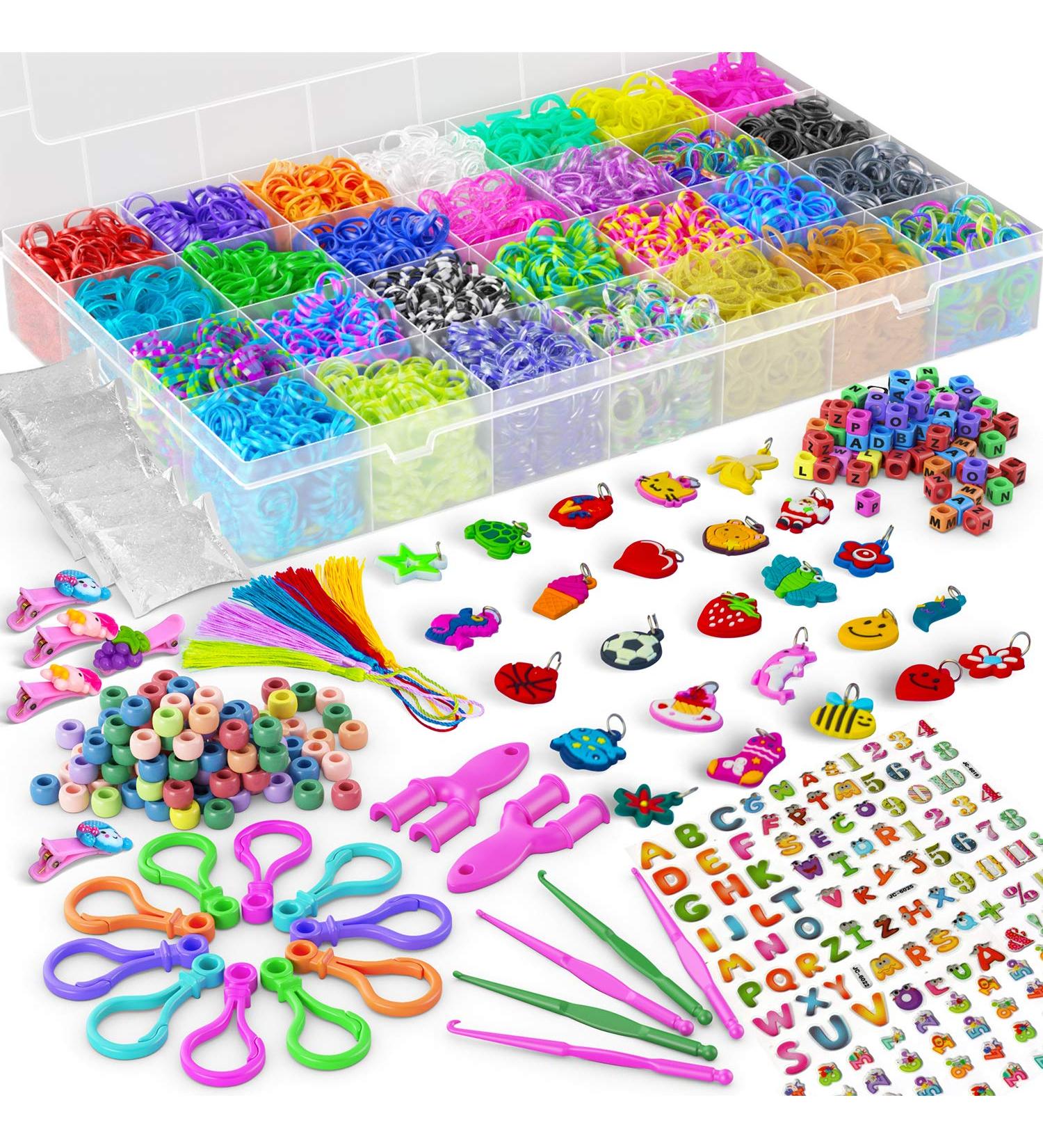 11,900+ Rubber Band Bracelet Refill Kit - 11,000 Loom Bands, 28 Colors, 600 S-Clips, 200 Beads, 30 Charms, 52 ABC Beads - Loom Bracelet Making Kit in Giftable Case - Buy Online on GoSupps.com