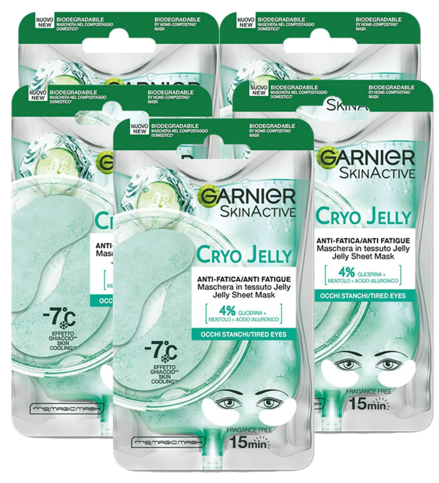  Garnier Garnier SkinActive Cryo Jelly Anti-Fatigue Fabric Eye Mask Biodegradable Hyaluronic Acid Ice Cream Against Dark Circles Vegan Formula - 5 Packs of 1 Application - Buy Online on GoSupps.com