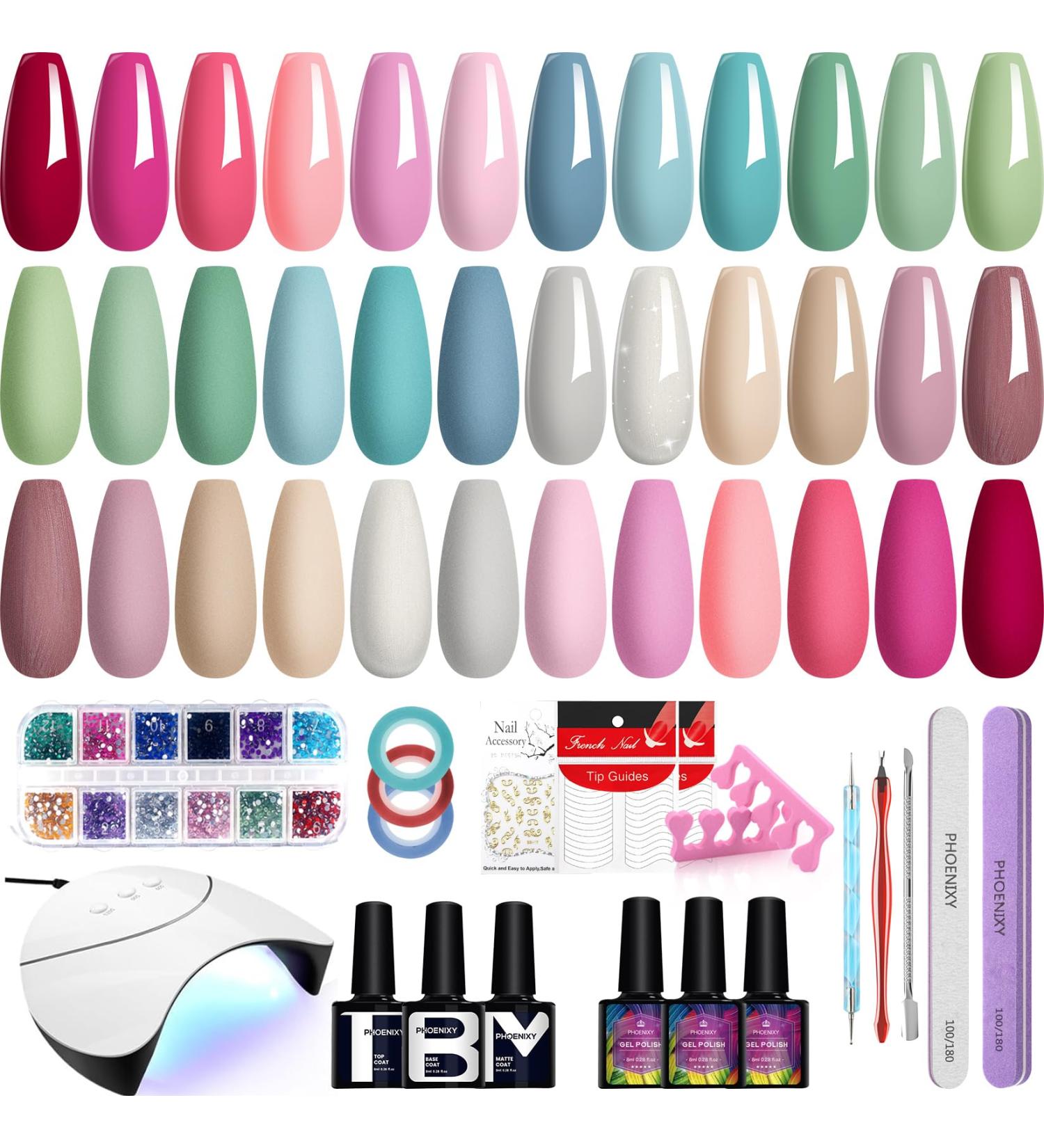 Phoenixy Gel Nail Polish Kit with UV Light - 18 Vibrant Soak Off Colors & 36W LED Nail Lamp - Perfect Manicure Starter Set & Gifts for Women - Buy Online on GoSupps.com
