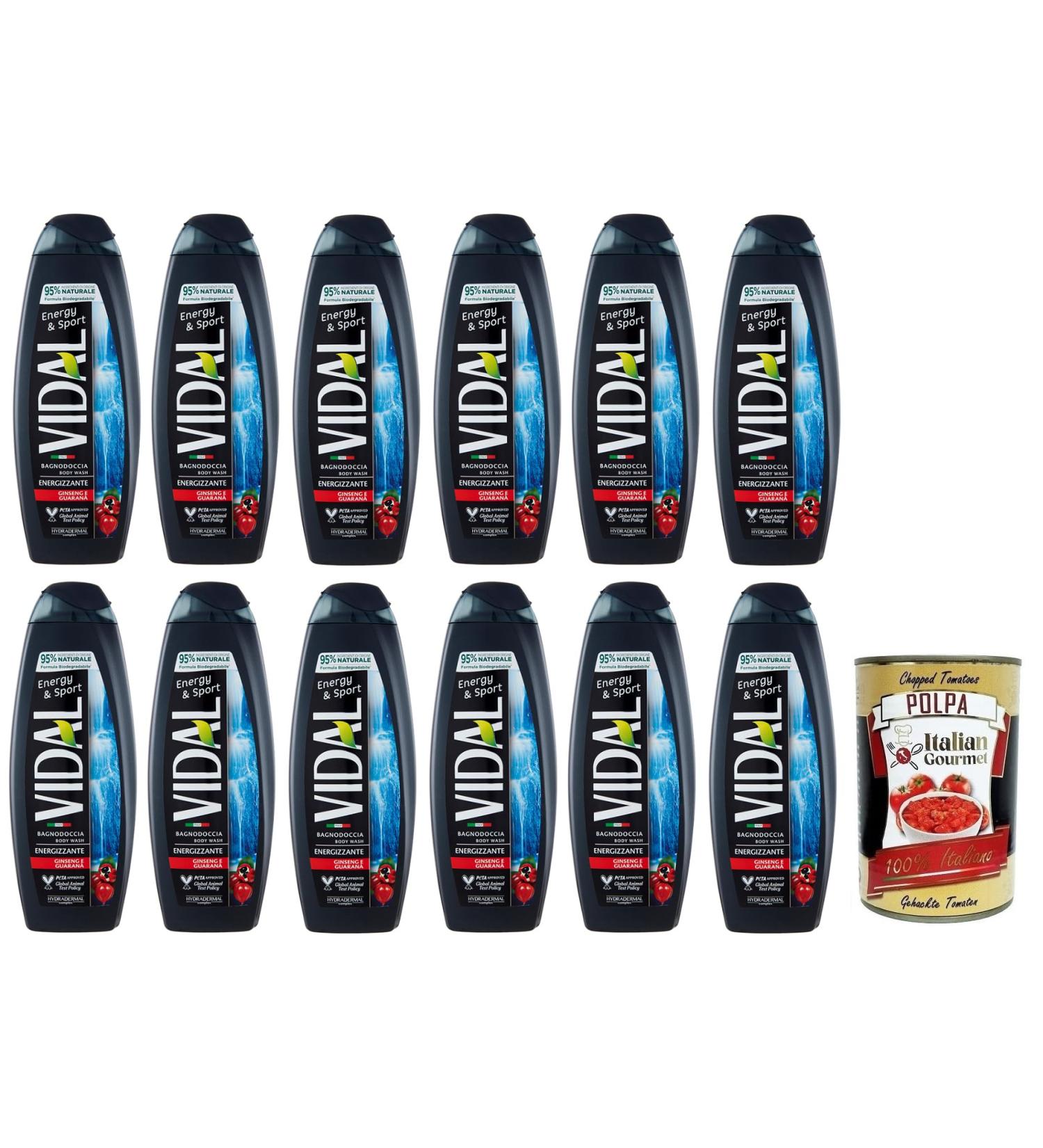 Italian Gourmet E.R. Vidal Energy & Sport Shower Gel with Ginseng and Guarana 500 ml + Tomato Pulp 400 g Pack of 12 - Buy Online on GoSupps.com