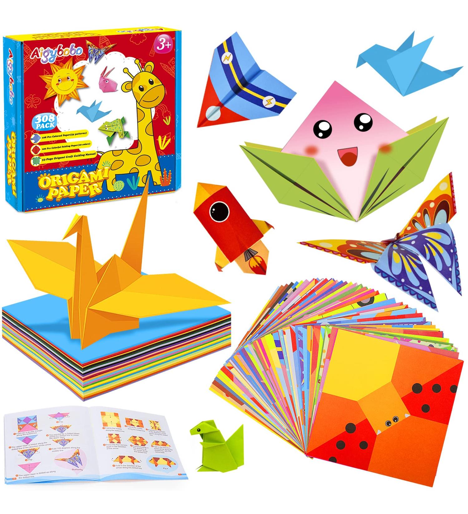 Aigybobo Origami Paper Set 308PCS - Kids Craft Kit with Instructional Book | Art Supplies for Girls Ages 6-12 | Perfect for School Projects - Christmas Gifts for Boys & Girls - Buy Online on GoSupps.com