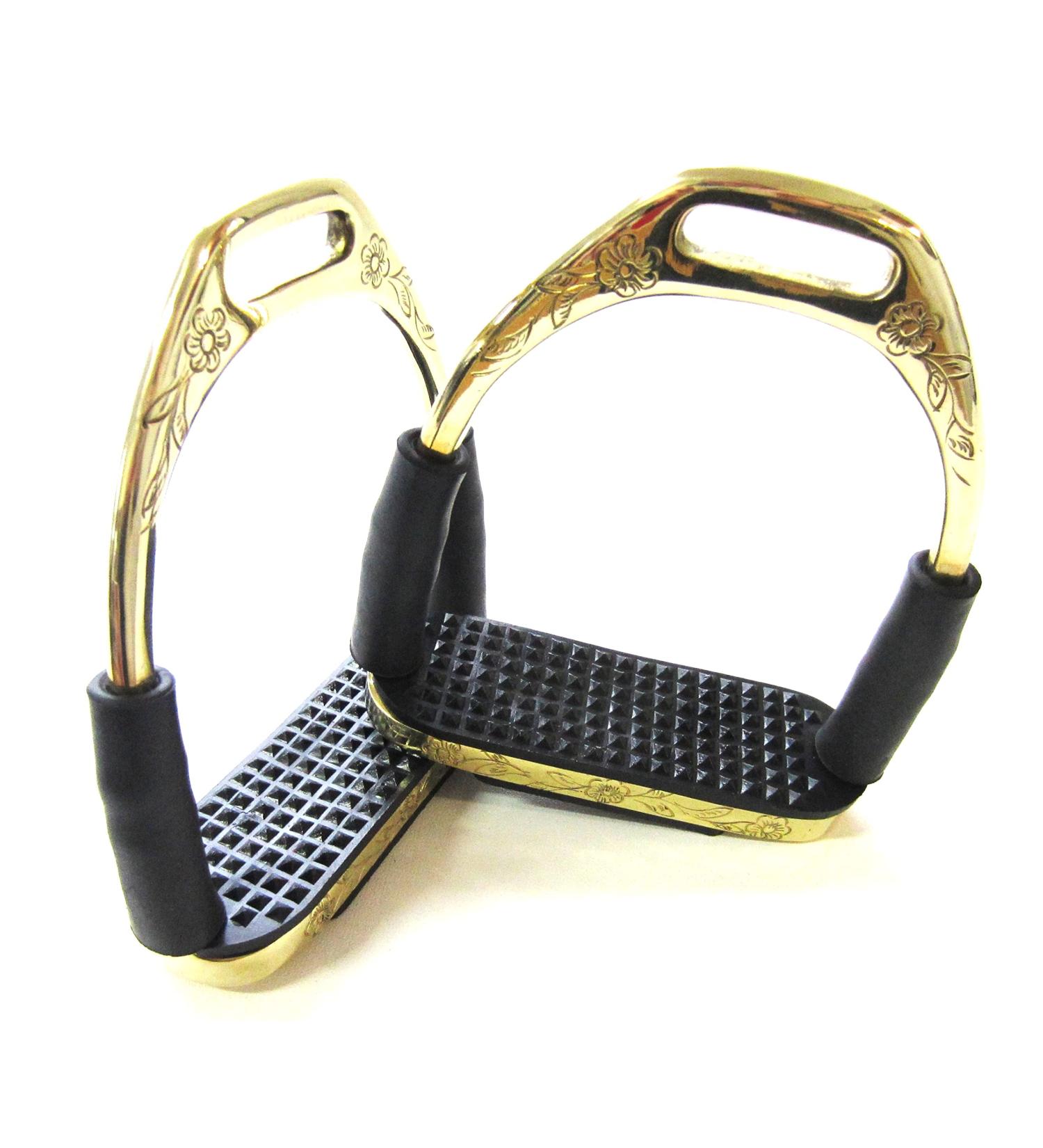 Buy PS Horse Articles Noble Safety Stirrup - Gold Brass with Joints & Floral Design | International Shipping - Buy Online on GoSupps.com