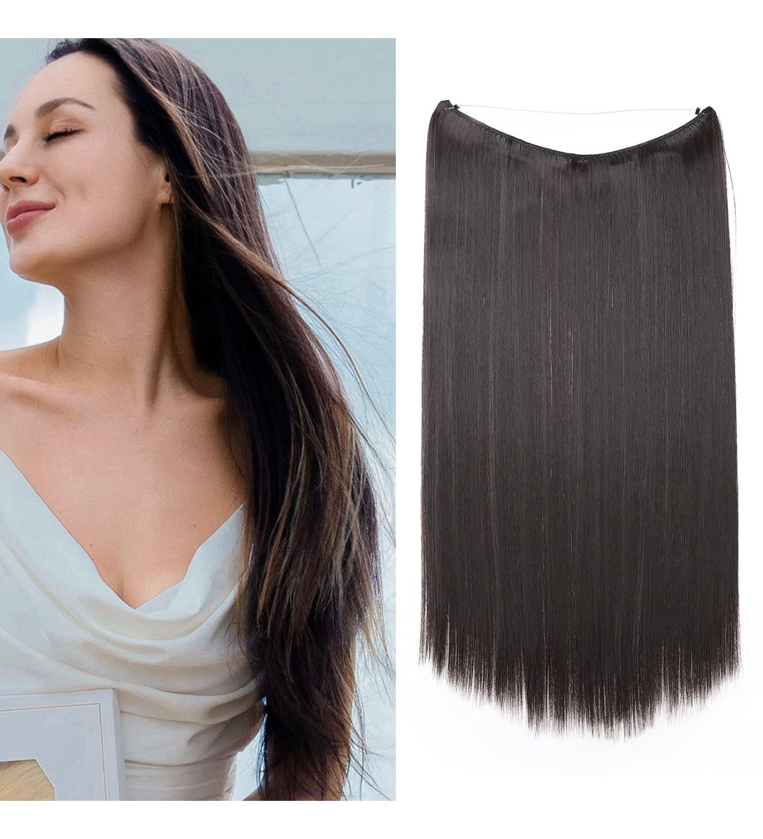 Buy Silk-Co Hair Extensions - 40cm Dark Brown Synthetic Hair with Invisible Cord | Smooth & Seamless | International Shipping Available - Buy Online on GoSupps.com