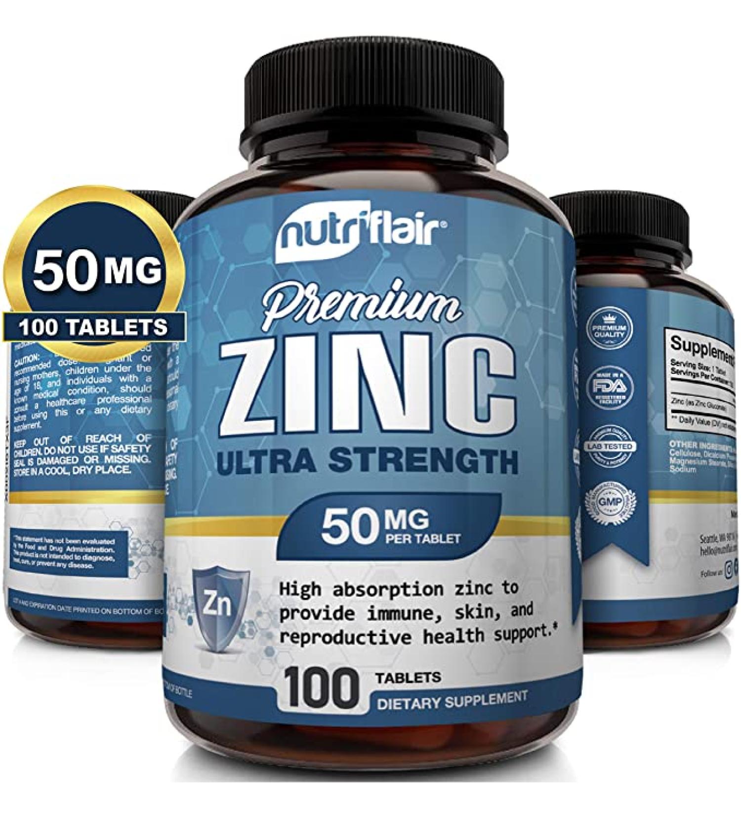 NutriFlair Premium Zinc 50mg - Ultra Strength 100 Tablets | Boost Immunity & Vitality - Buy Online on GoSupps.com