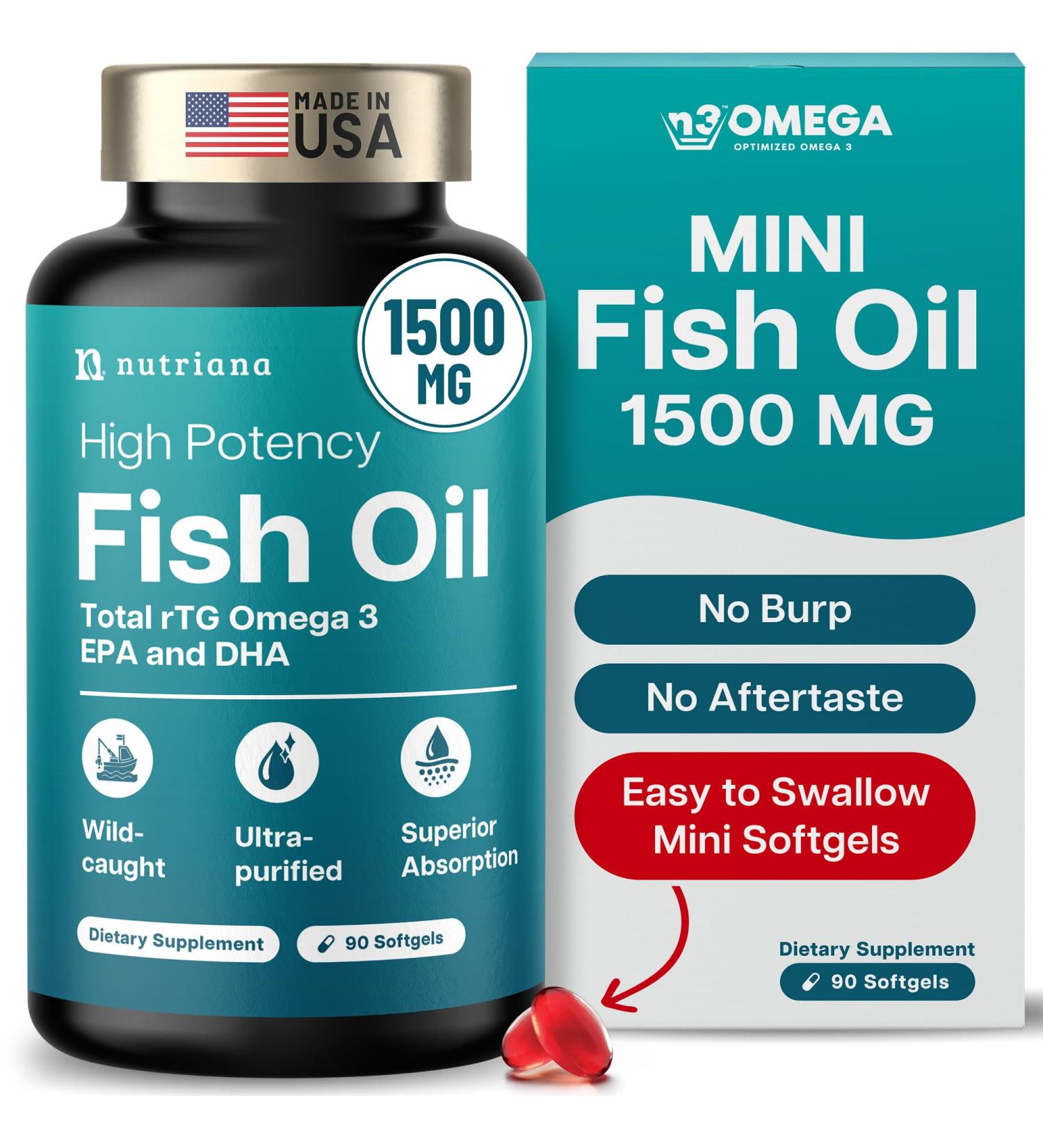 Mini Fish Oil Softgels Odorless, Burpless & Easy to Swallow 1500mg Omega 3 with EPA & DHA Advanced Formula Fish Oil Minis Smaller Than a Dime Wild Caught 90 (Mini, Soft Gel) No fishy aftertaste 90 Count (Pack of  - Buy Online on GoSupps.com