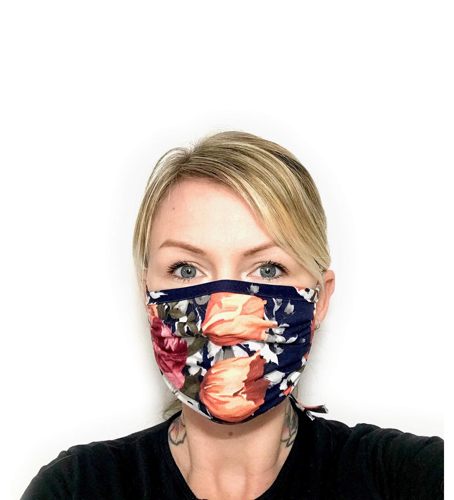 Star Vixen Washable Fashion Face Mask Navy/Floral One Size fits All