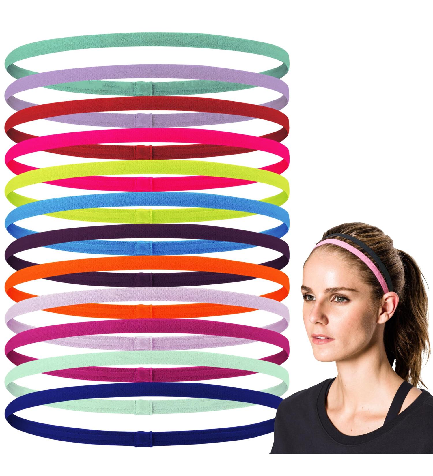 12 Pack Thin Slipproof Sports Hair Bands for Women & Men - Elastic Headbands for Fitness Yoga Running & Football - Buy Online on GoSupps.com