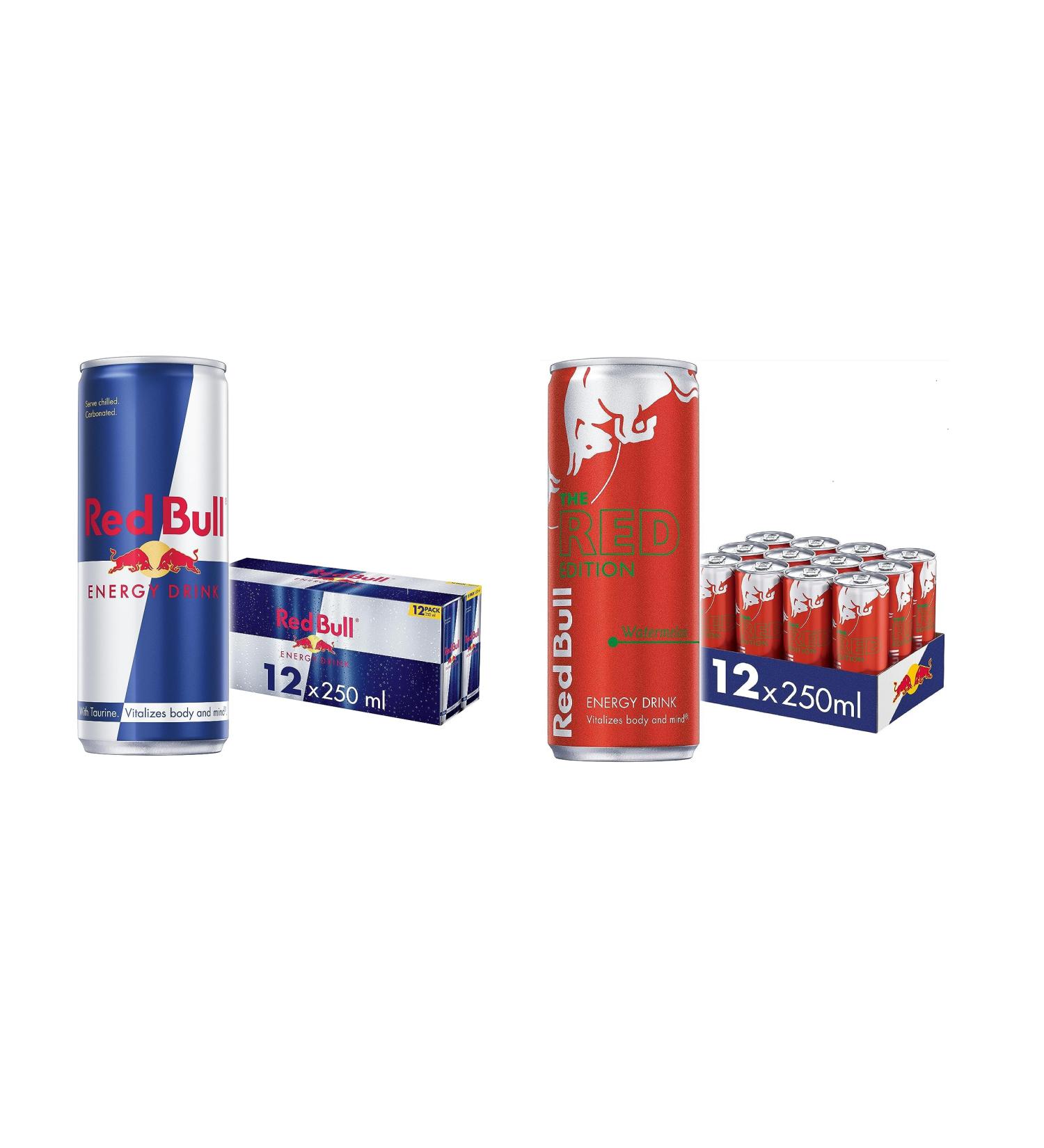 Red Bull Energy Drink 250 ml x12 and Red Bull Energy Drink Red Edition Watermelon 250 ml x12 + Red Edition - Buy Online on GoSupps.com