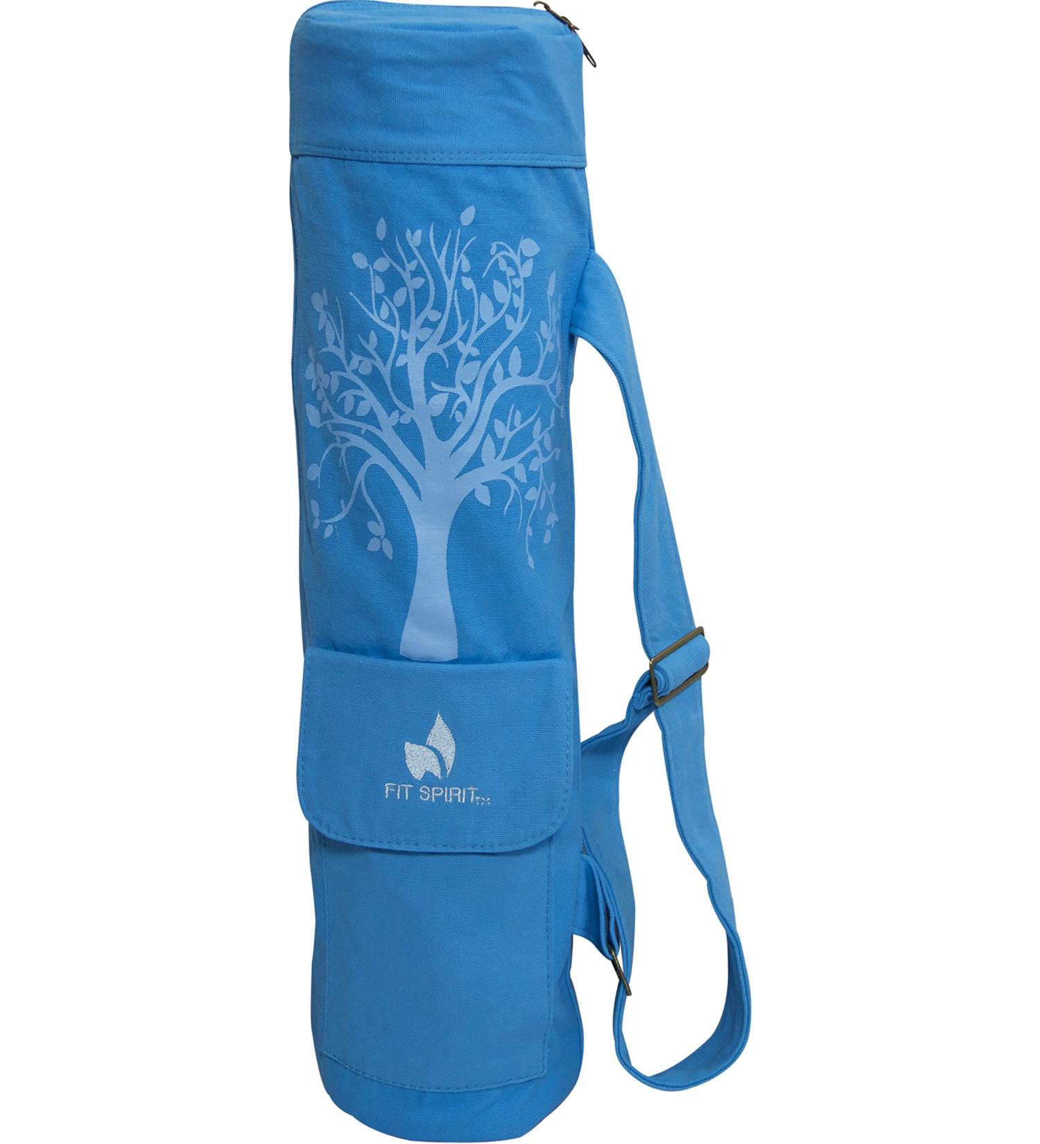 FIT SPIRIT Yoga Mat Gym Bag with 2 Cargo Pockets - Blue Tree Design - Buy Online on GoSupps.com
