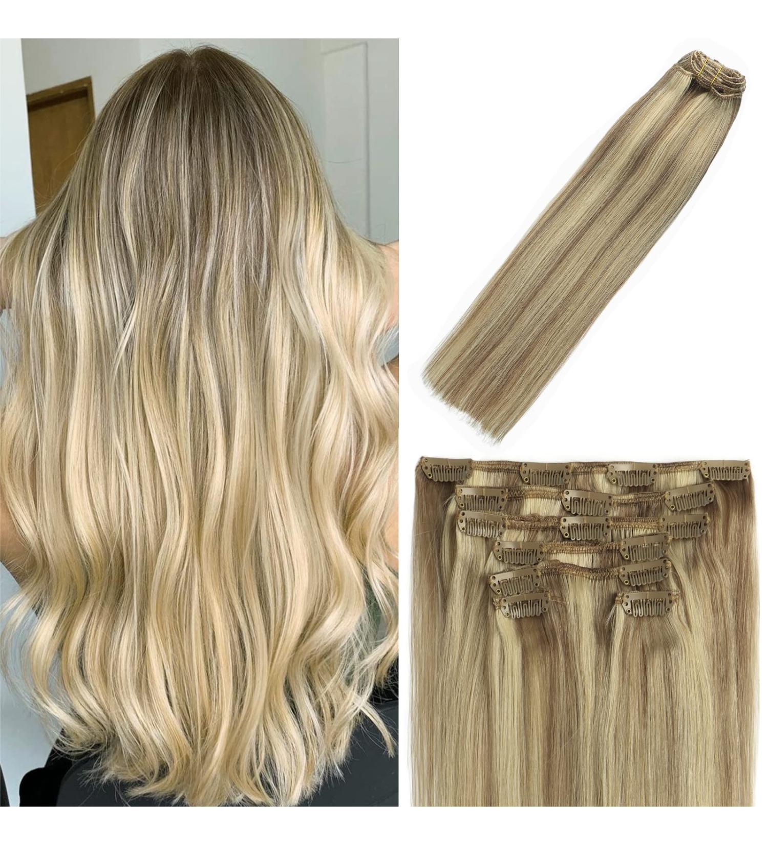 WindTouch 15 Inch Balayage Clip-In Hair Extensions - 70g Bleach Blonde #18P613 - Premium Remy Human Hair for Women - Buy Online on GoSupps.com