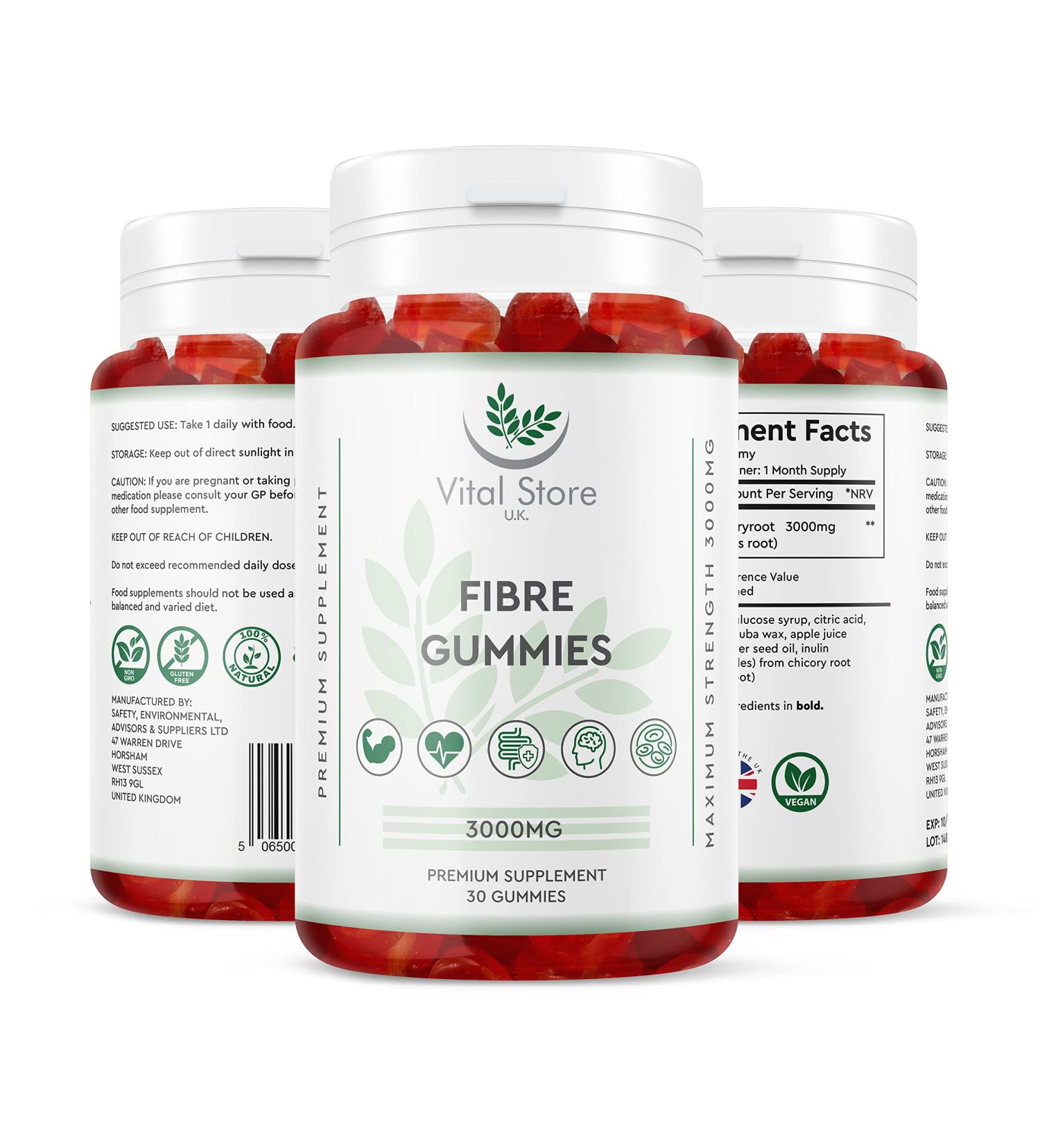 Vegan Fibre Gummies 3000MG - Berry Flavour - High Strength Prebiotic Tapioca Chicory Root - 1 Month Supply - Buy Online on GoSupps.com