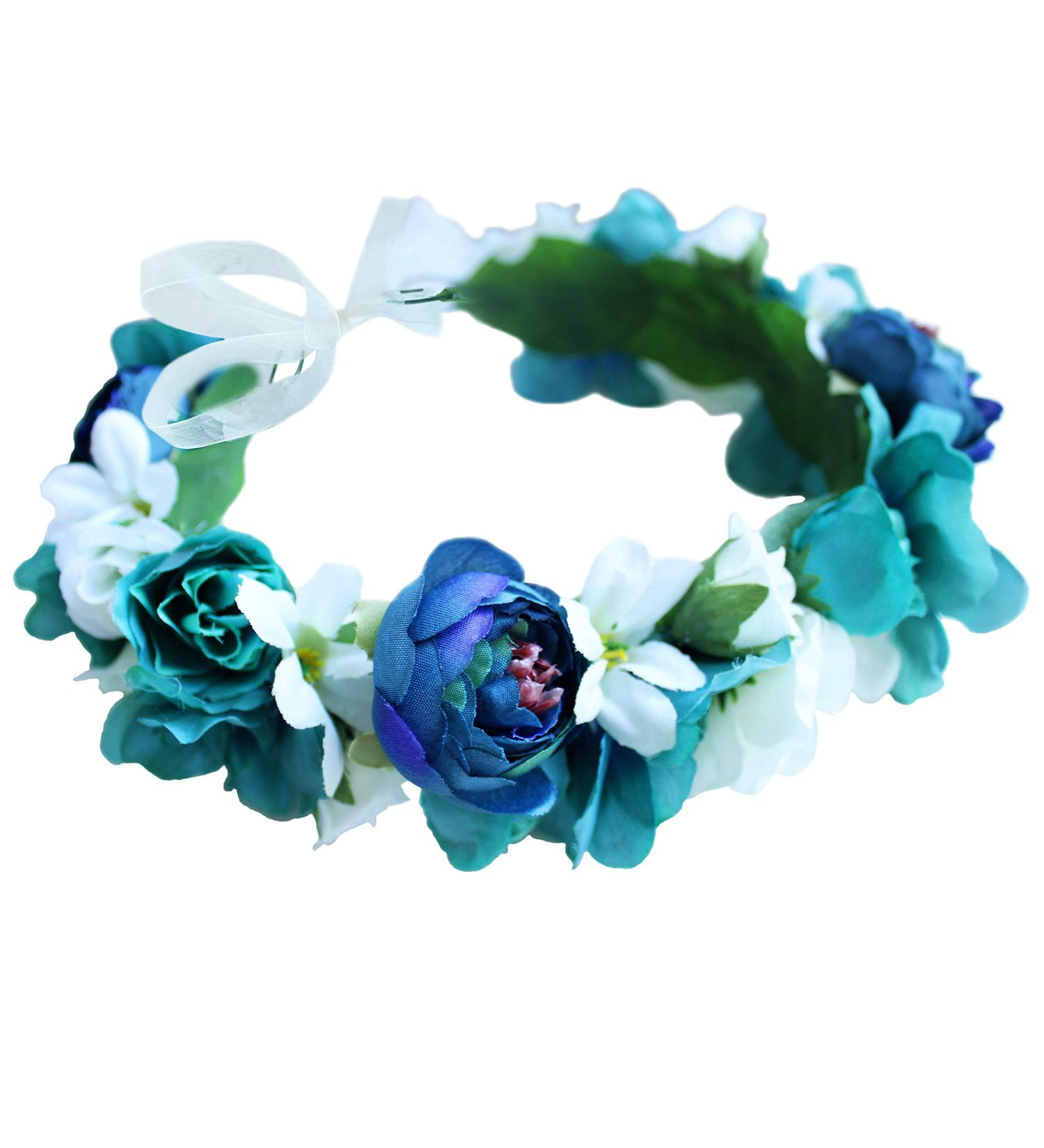Boho Rose Flower Crown Headband by Vivivalue 6 - Lightseagreen | Wedding Party Halo Ribbon Hair Wreath - Buy Online on GoSupps.com