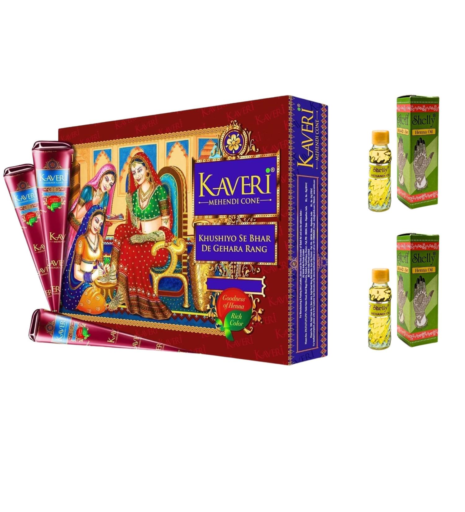 Kaveri Herbal Pure Henna Mehendi Cones for Hand Design | 12 Cones Pack with Free Mehandi Oil 12ml | Natural Leaves for Festivals & Special Occasions - Buy Online on GoSupps.com