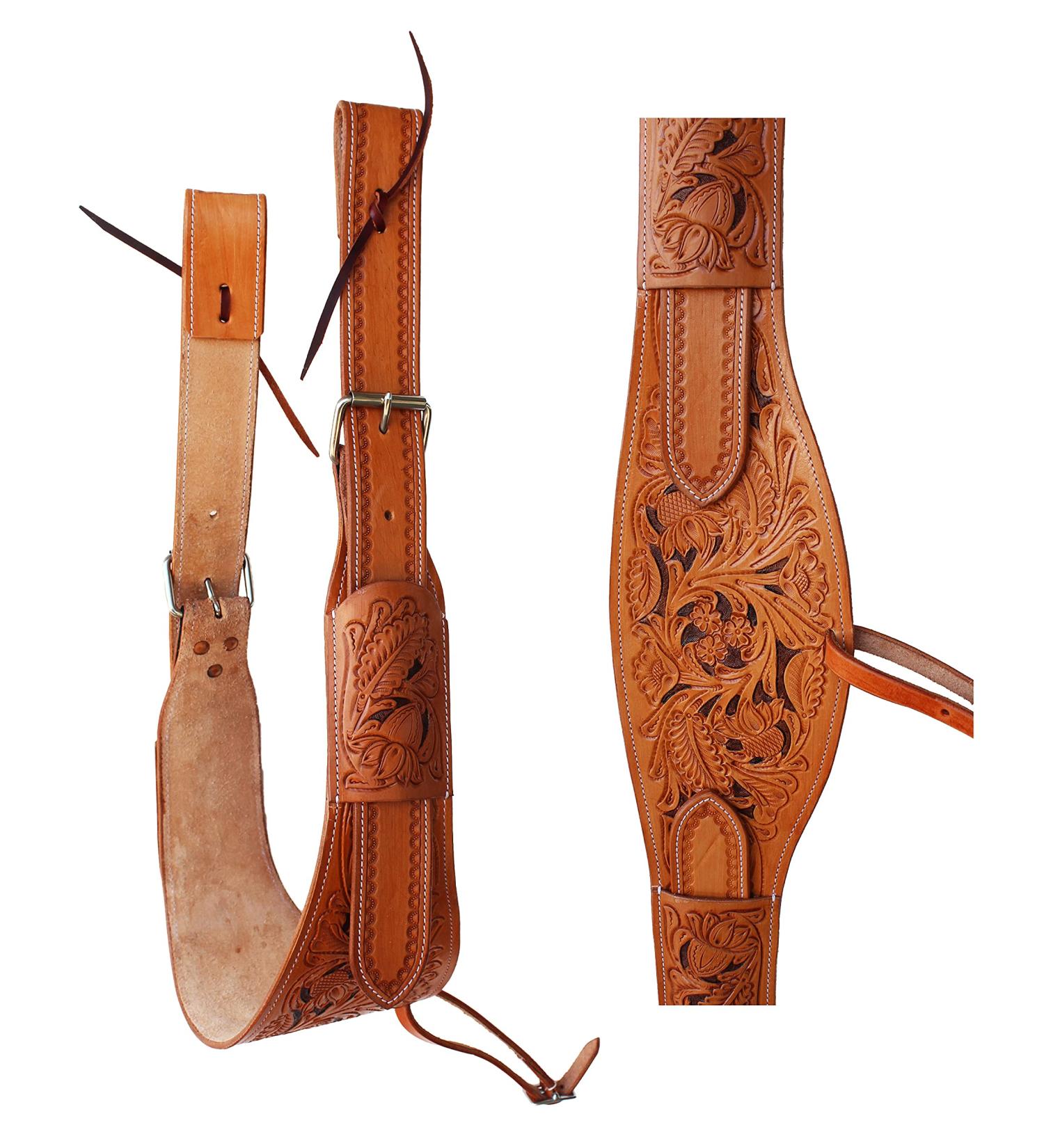 CHALLENGER Horse Western Floral Tooled Leather Rear Flank Saddle Cinch Billets 97RS01LT