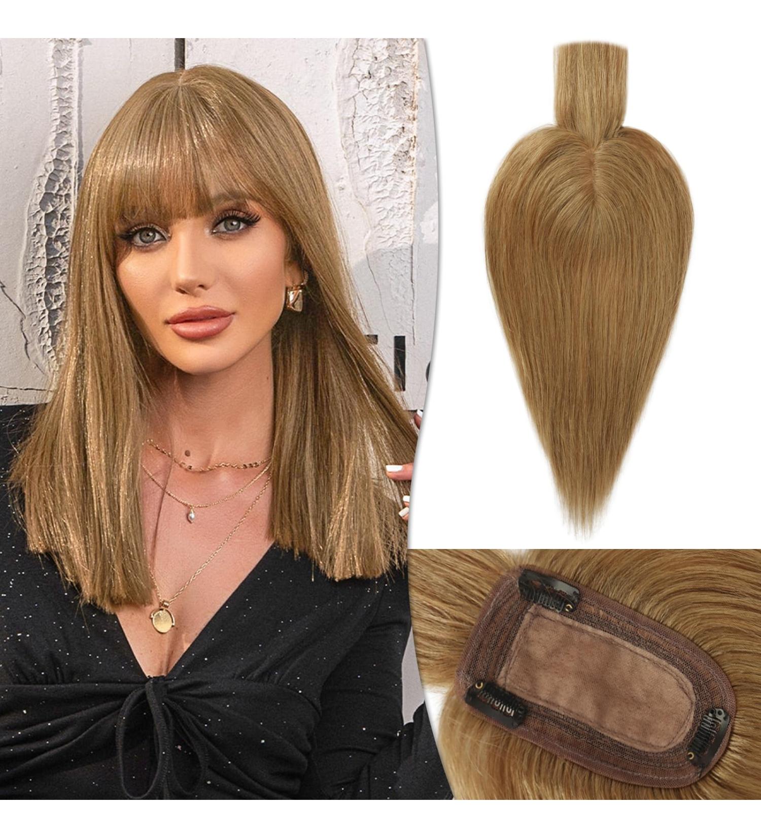 Ruwiss Real Hair Topper for Women | Silk Base Clip-In Hair Pieces | Light Brown Short Wigs for Thin Hair | 100% Human Hair Crown Topper - Buy Online on GoSupps.com