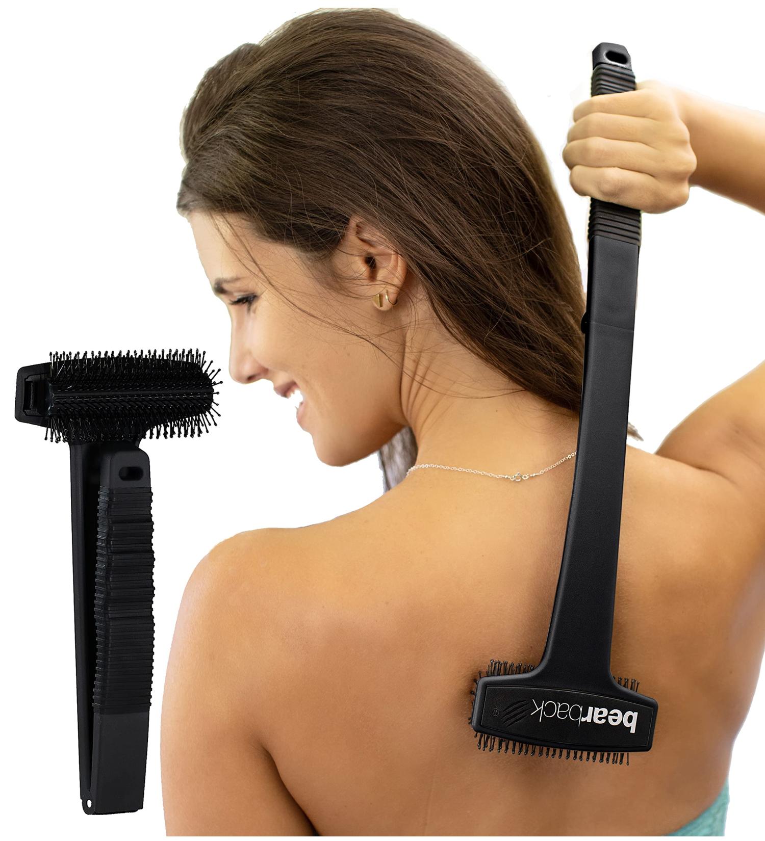 Bearback Back Scratcher - Premium Extendable Folding Exfoliating Brush for Adults - Long Handle for Back & Body - Dry/Bath/Shower - Black - Buy Online on GoSupps.com