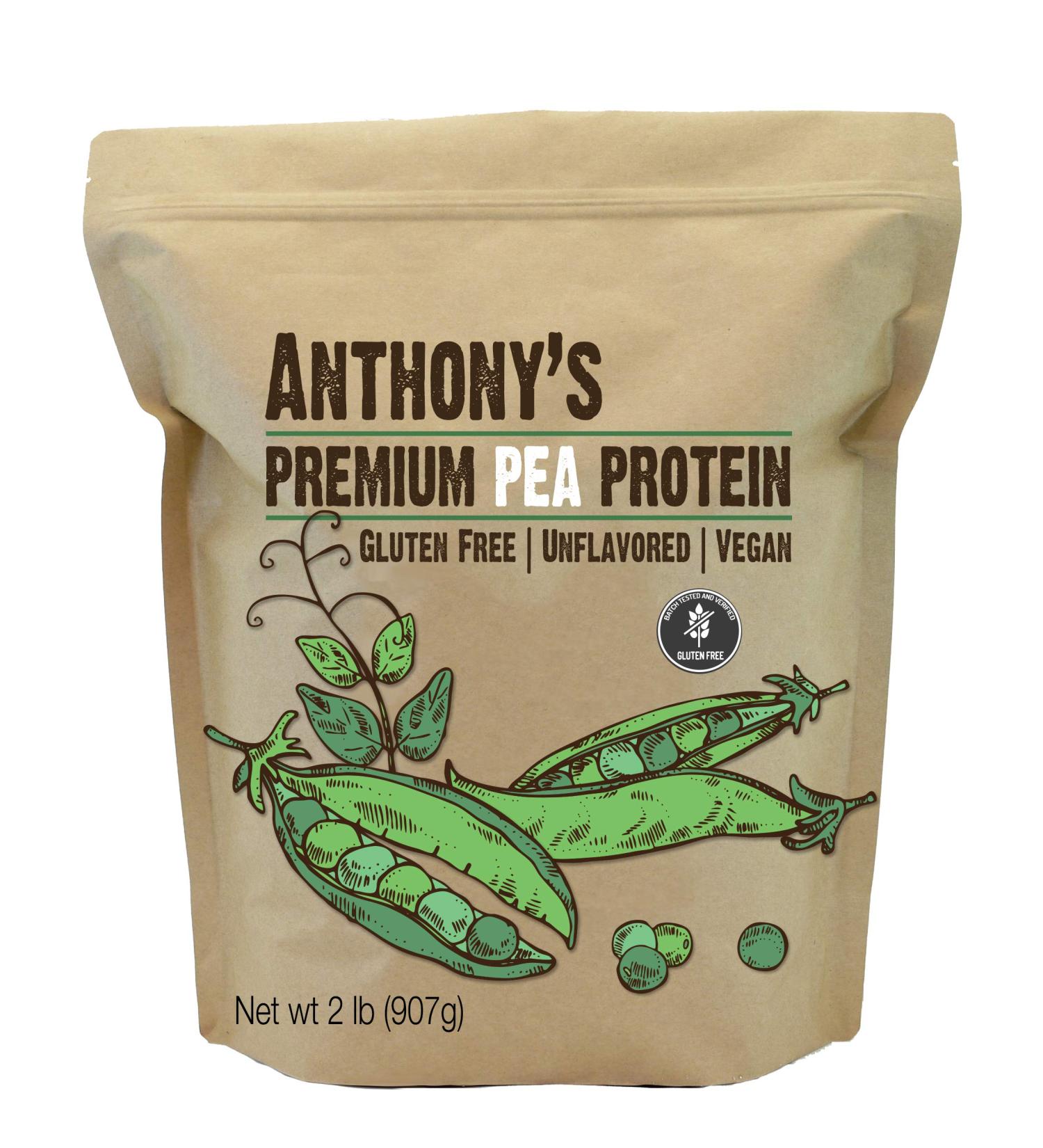 Anthony's Premium 2 lb Pea Protein Powder - Plant Based, Gluten Free, Unflavored | Vegan & Keto Friendly - Buy Online on GoSupps.com