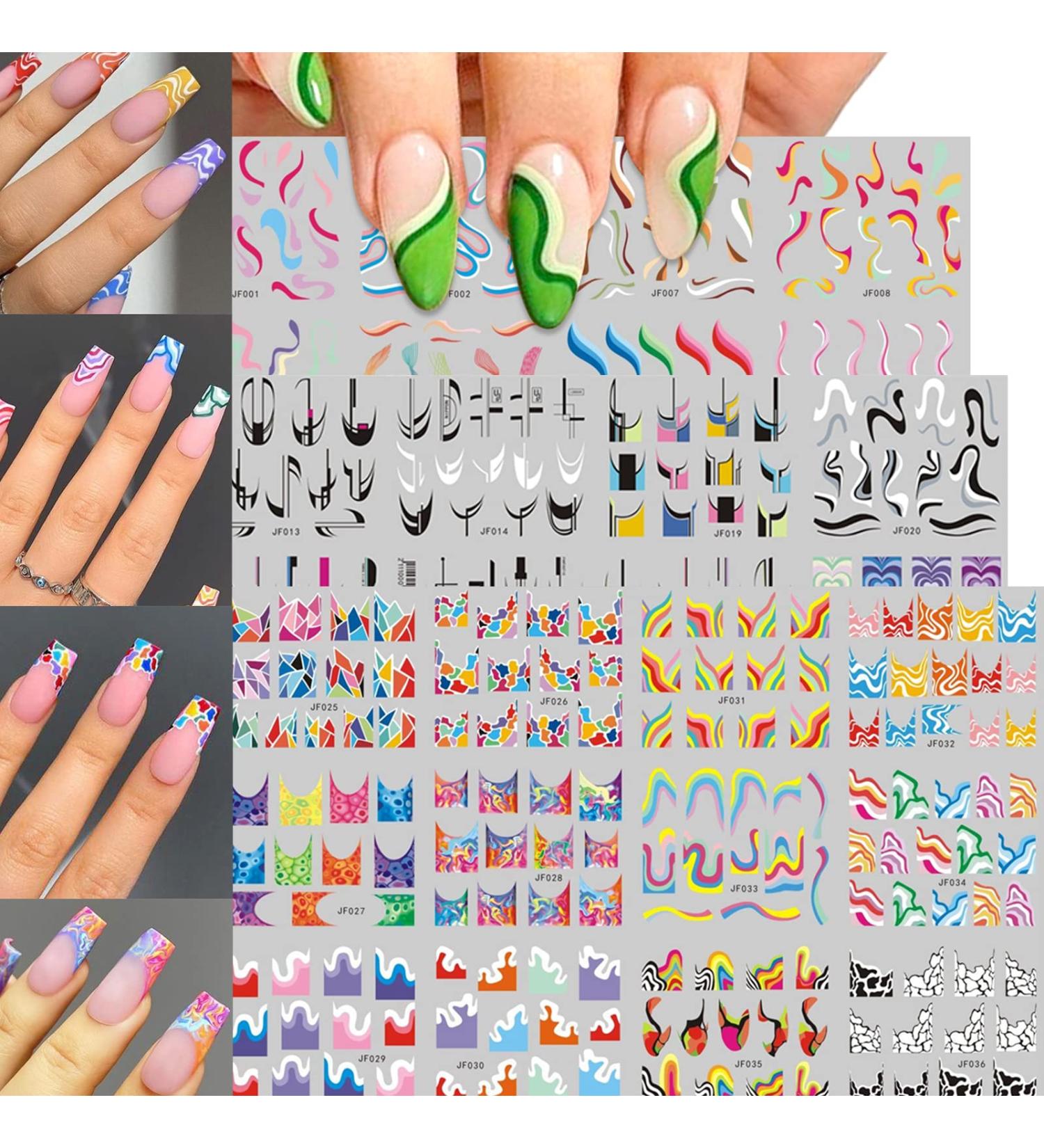 36 French Tip Nail Stickers | Self-Adhesive 3D Nail Art Supplies for Women | Abstract Design Nail Decals and Stamp - Buy Online on GoSupps.com