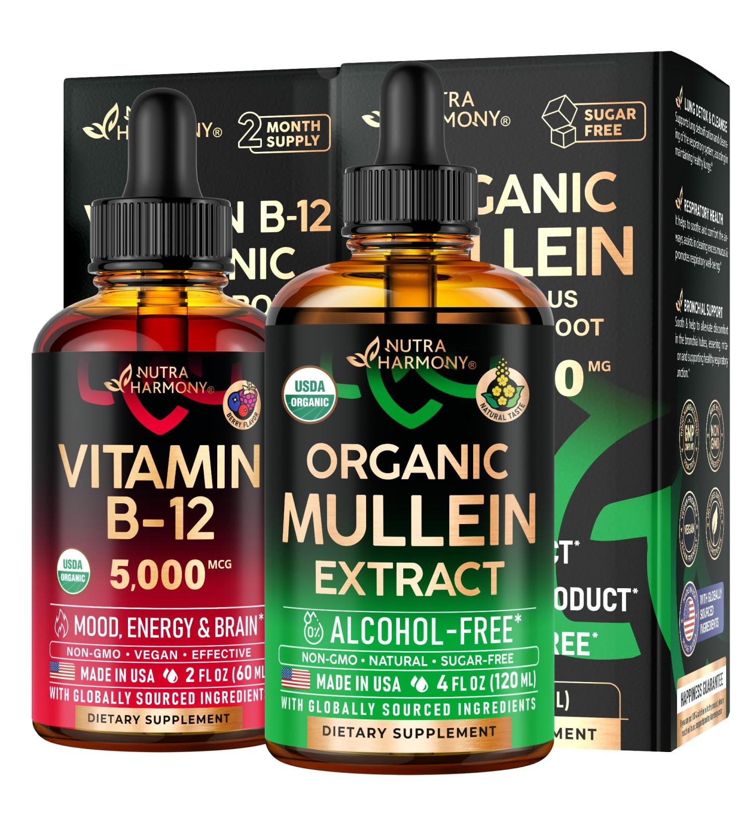 NUTRAHARMONY Organic Mullein Drops & Vitamin B12 Drops - Buy Online on GoSupps.com