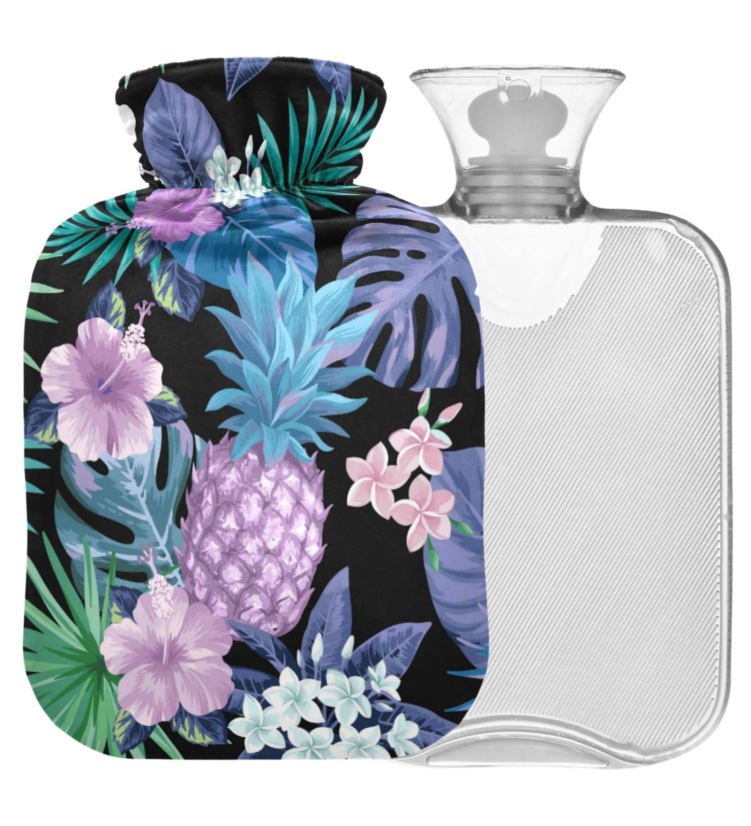 Naanle 1L Hot Water Bottle with Pineapple Palm Leaves Cover | Exotic Flowers | Pain Relief for Back Hands & Feet | Heat & Cold Therapy - Buy Online on GoSupps.com