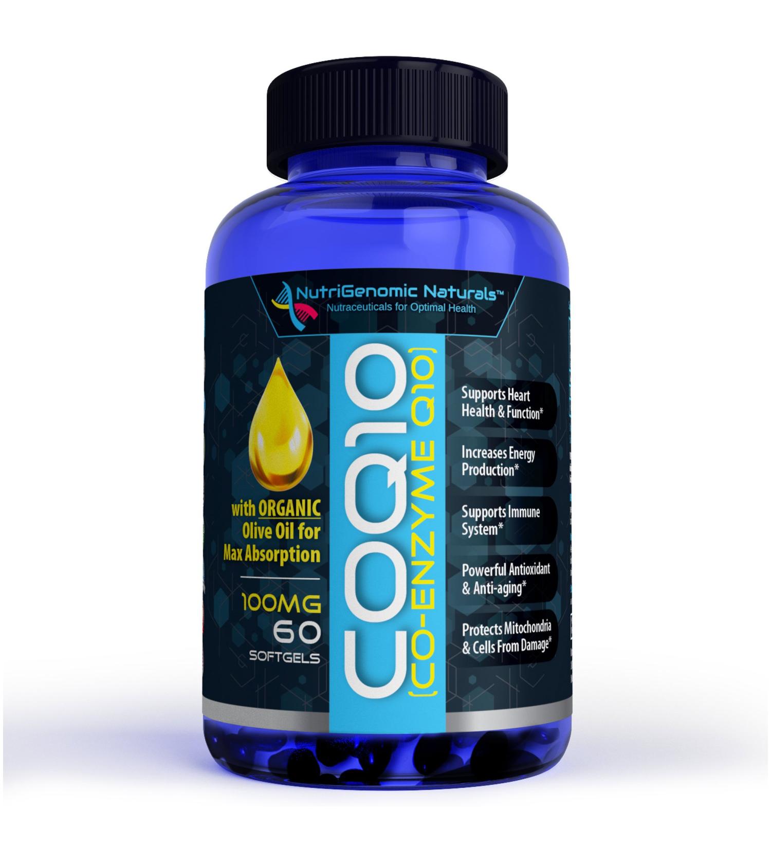 CoQ10 100mg Softgels with Organic Olive Oil - Heart Health & Energy Support - Buy Online on GoSupps.com