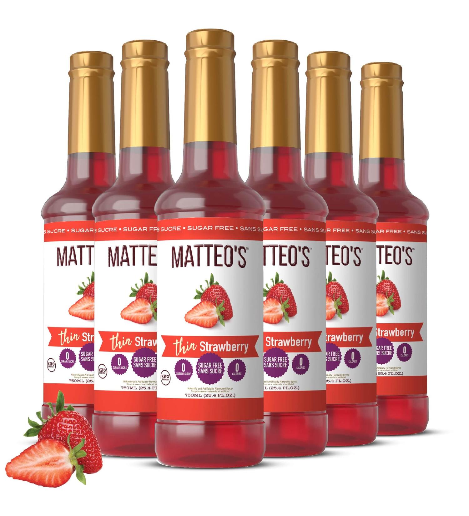 Matteo's Sugar-Free Fruit Syrup Sweeteners for all types of Beverages- for Pastry Dessert Kitchen Restaurant and Bars Authentic Strawberry Flavor Sweet Fruity Non Alcoholic Syrup (750mL 6pk) 750 ml (Pack of 6) - Buy Online on GoSupps.com