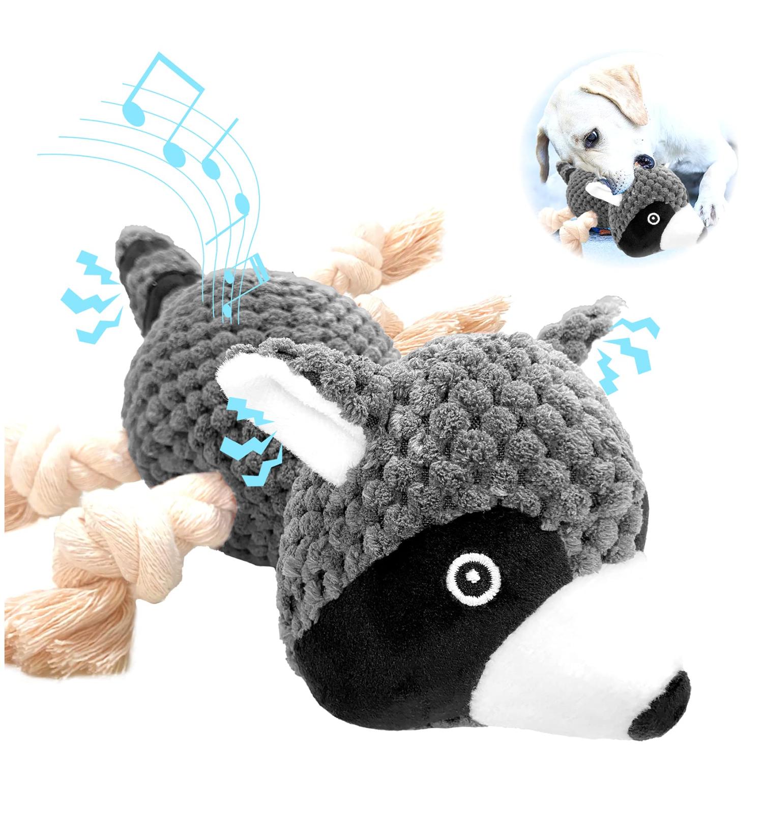 SQinor Plush Squeaking Dog Toy - Interactive Raccoon Cuddly Toy for Large & Small Dogs and Puppies | Durable & Fun - Buy Online on GoSupps.com