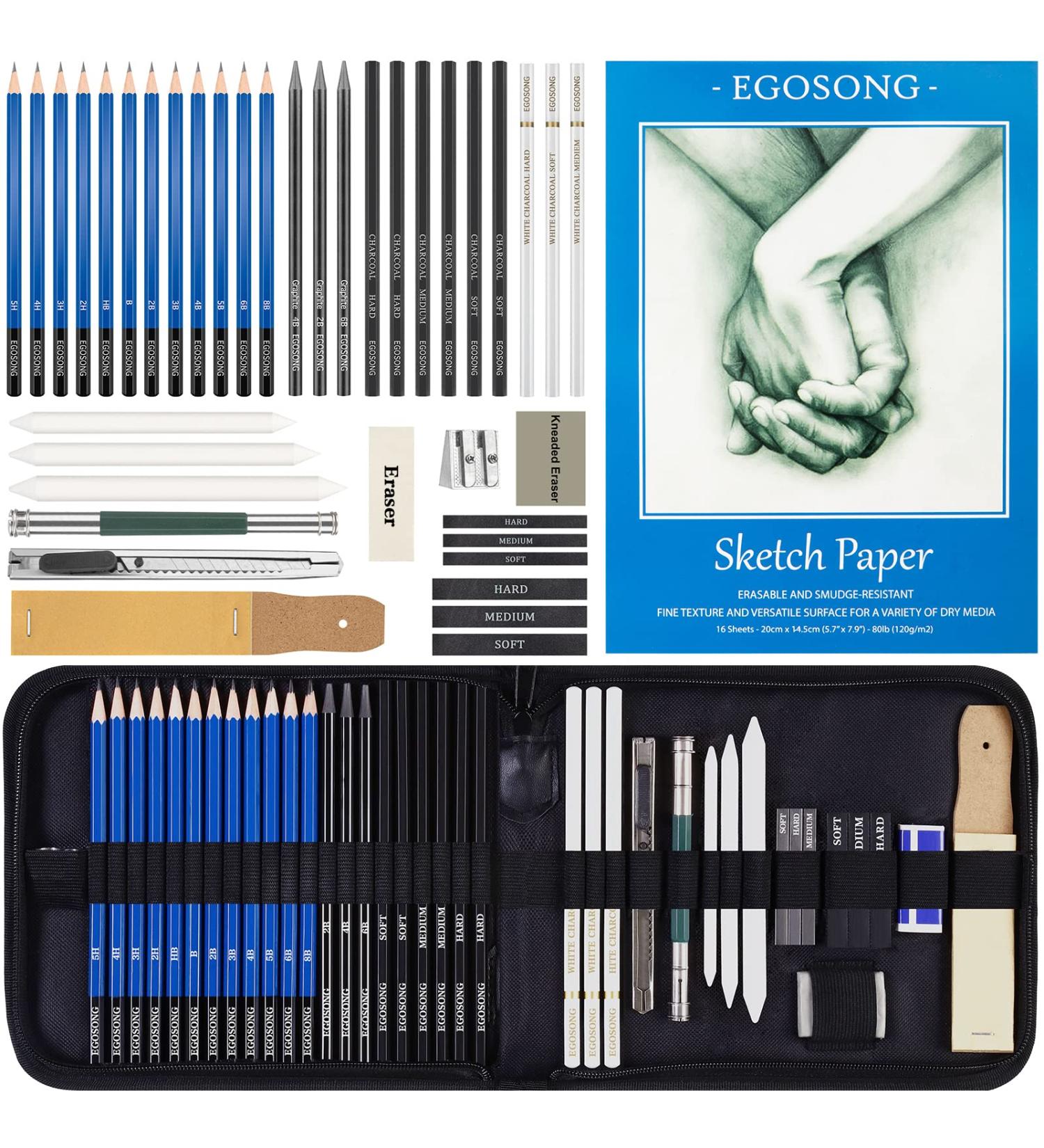 EGOSONG 41-Piece Drawing Set with Sketchbook - Sketching and Shading Kit for Adults, Teens, and Beginners - Buy Online on GoSupps.com