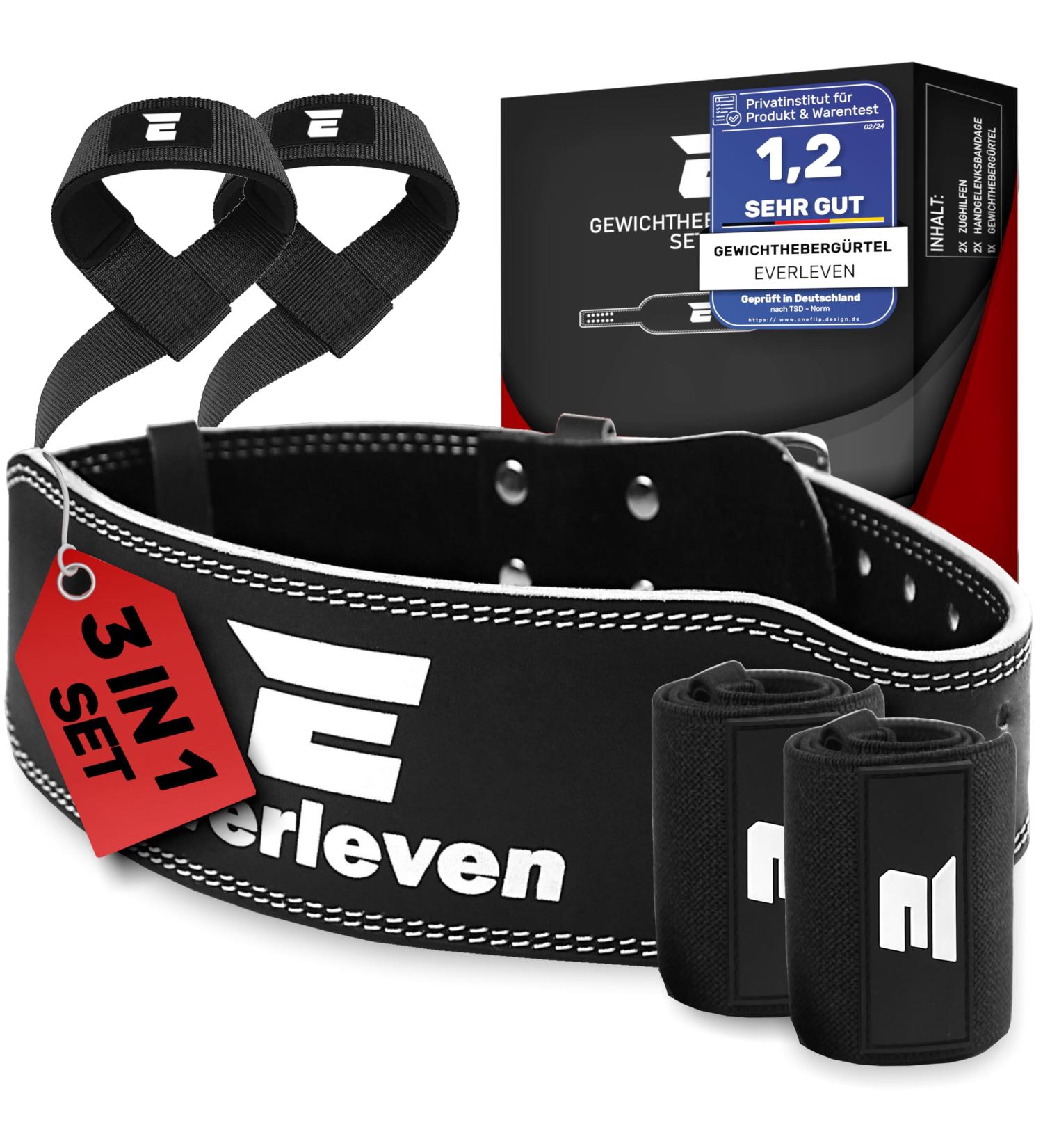 Everleven Leather Weight Lifting Belt Set | Unisex Weightlifting Gym Belt for Bodybuilding | Durable L/XL Black Fitness Gear - Buy Online on GoSupps.com