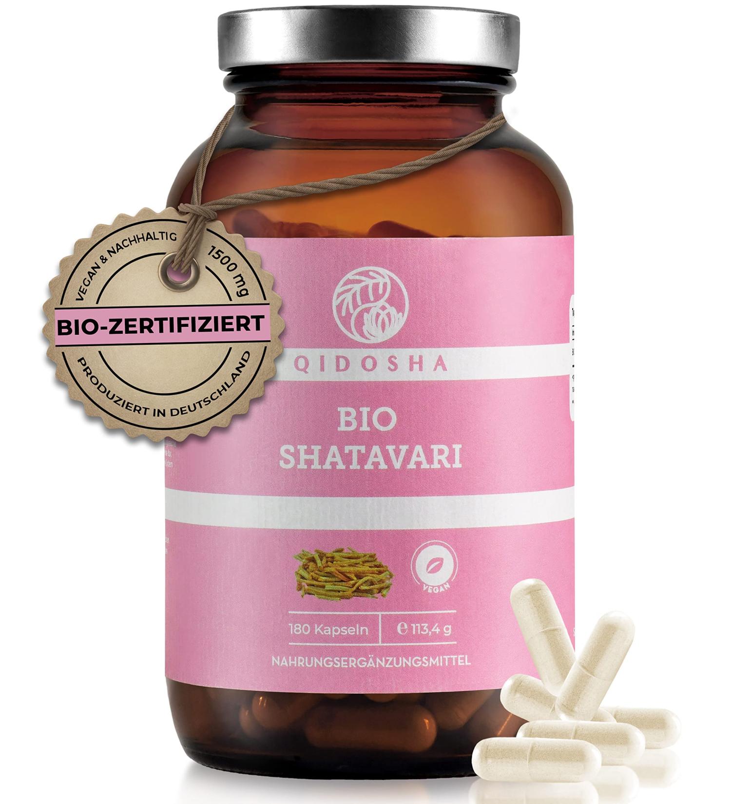 Qidosha Bio Shatavari Capsules 1500 mg - Organic Vegan 180 pcs | Laboratory Tested High Dose Shatavari Powder in Glass Bottles - Buy Online on GoSupps.com