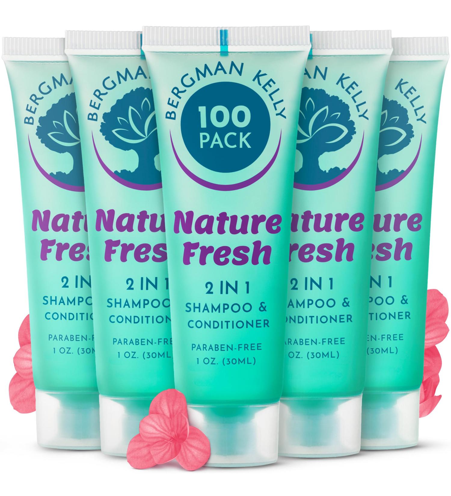 BERGMAN KELLY Travel Size 2-in-1 Shampoo & Conditioner 100 PK - Nature Fresh Hotel Toiletries - Refreshing Guest Amenities - Buy Online on GoSupps.com