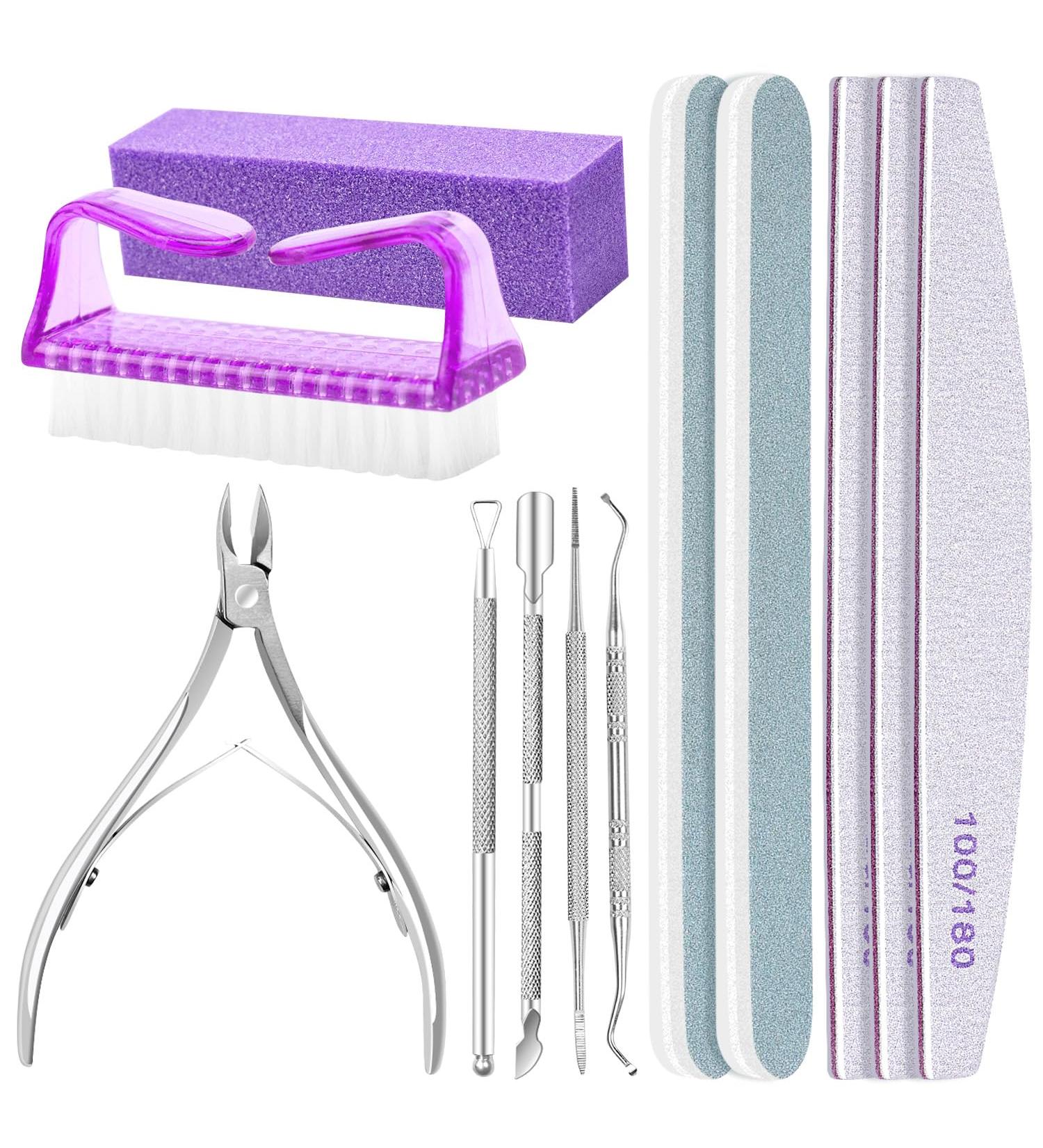 ALLE'S 12 Pieces Professional Metal Nail Files and Cuticle Pusher Capsule Cutters Brush Tools for Ingrown Toenails and More Complete Manicure Kit Nail Buffers Set - Buy Online on GoSupps.com