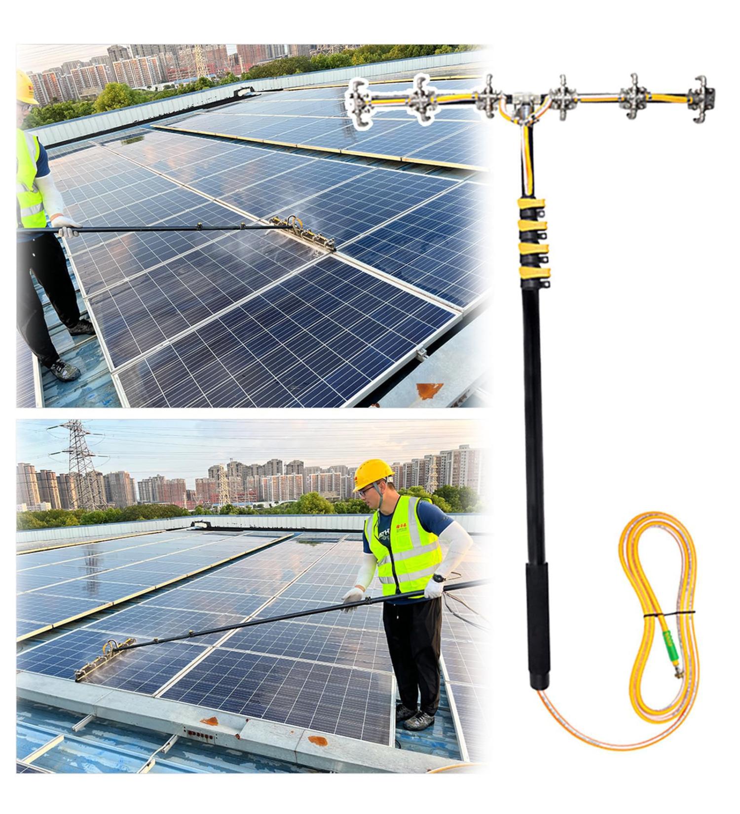 High Pressure Water Spray Cleaning Brush (12 Stainless Steel Nozzles) - Multi-Angle Up and Down Adjustment + 4Pcs 80cm Brushes Rooftop Photovoltaic Panel Dust Removal - Buy Online on GoSupps.com