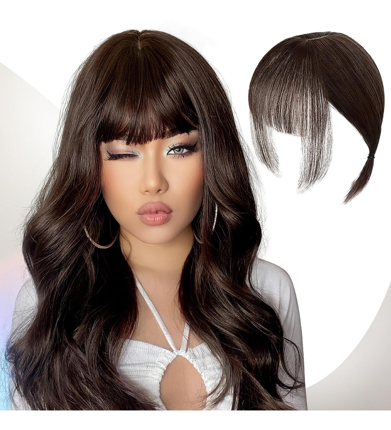 Hair Toppers for Thinning Hair Bangs Hair Clip in Extensions Top Hair Pieces French Hair Bangs Fringe Hair Extension One Piece Clip on Front Bangs Hairpiece Forehead Topper for Girls Women Dark Brown - Buy Online on GoSupps.com