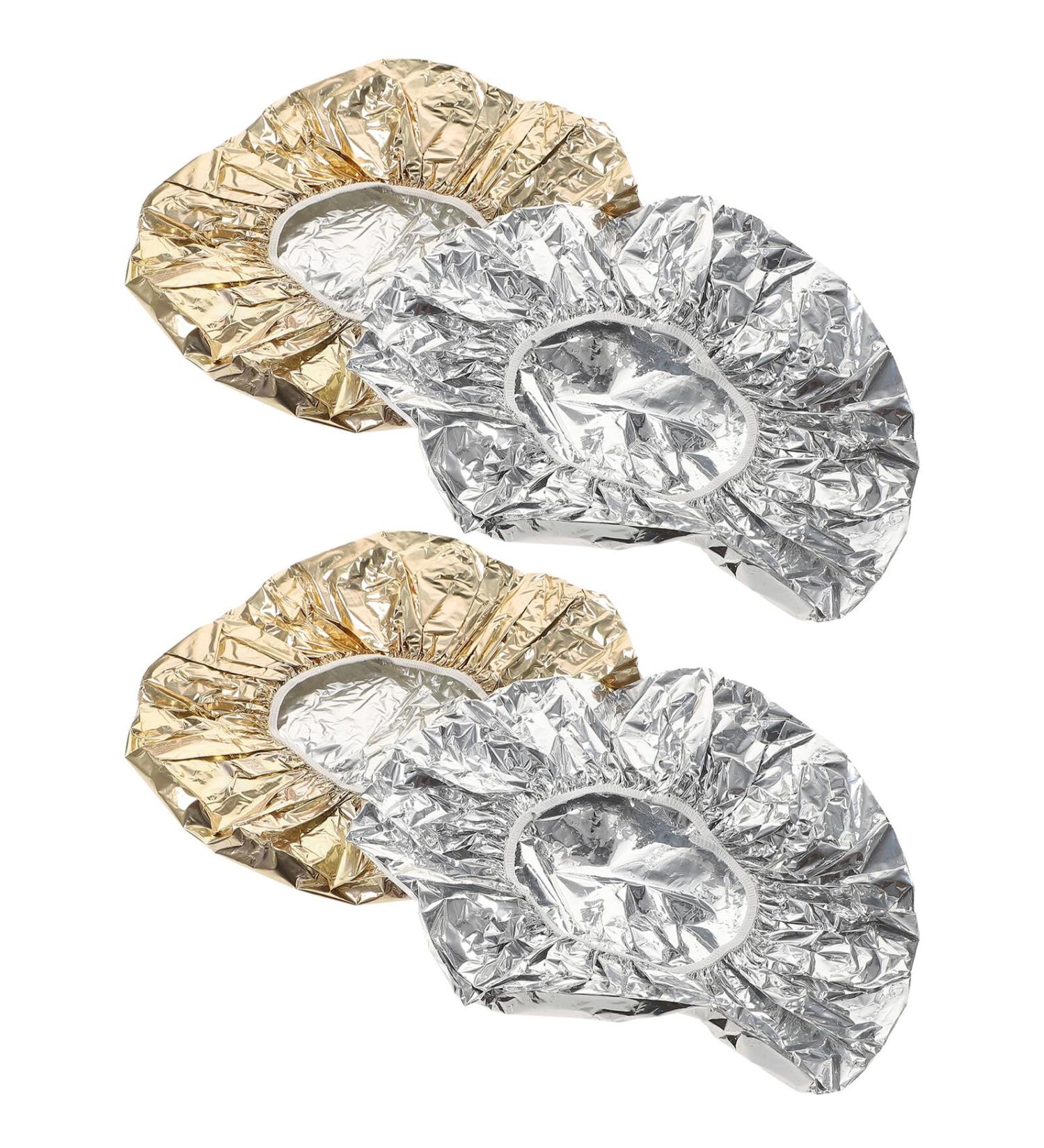 TEHAUX Lot de 4 Bonnets en Aluminium pour Soin Profond des Cheveux Chapeaux de Coloration et Thermique Taille 28 CM 2 Argent s et 2 Dor s Adapt s Salon de Coiffure et Usage Spa - Buy Online on GoSupps.com