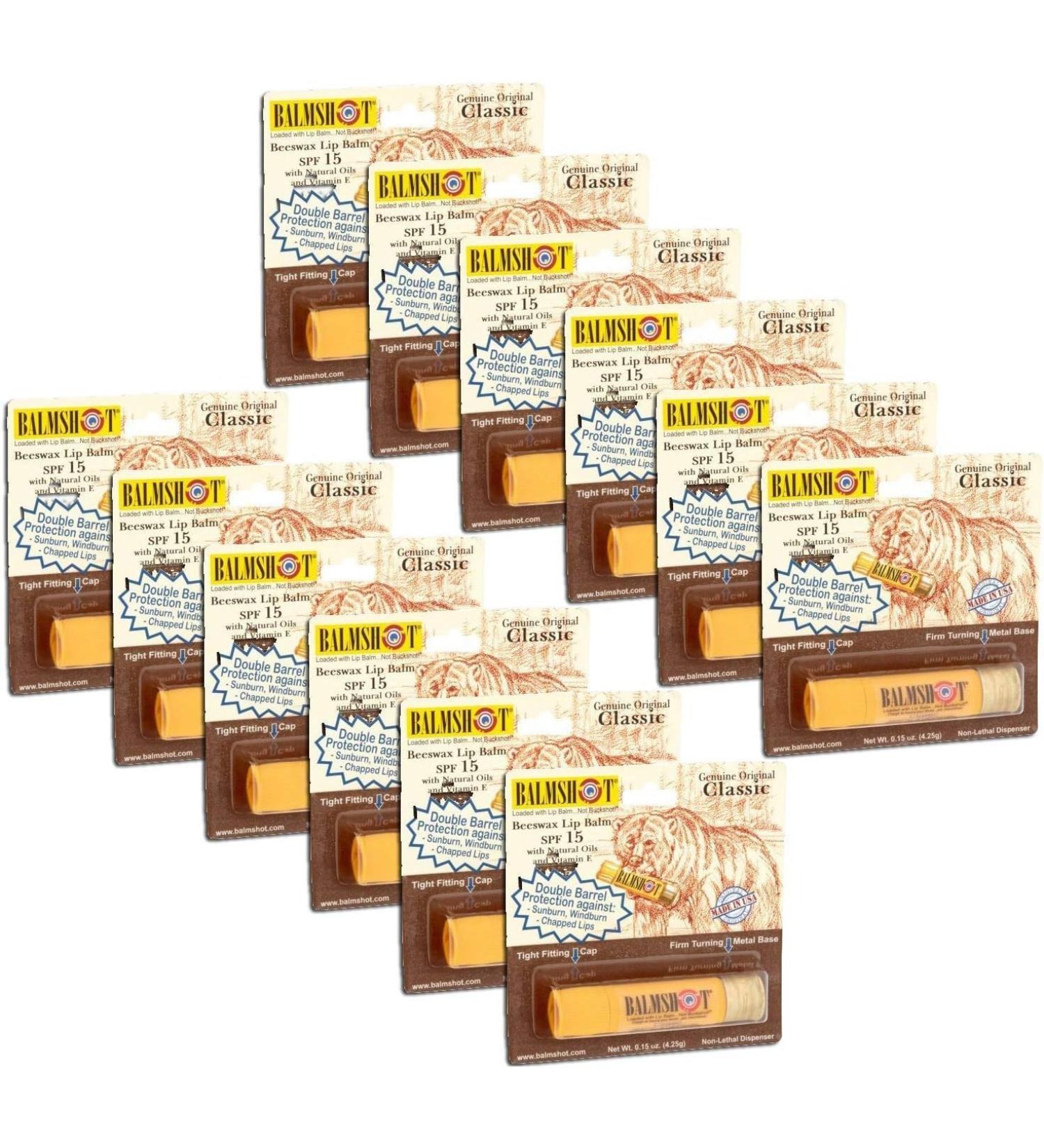 Pack of 12 - Balmshot Genuine Original Classic Beeswax Lip Balm, SPF 15, 0.15 oz - Buy Online on GoSupps.com