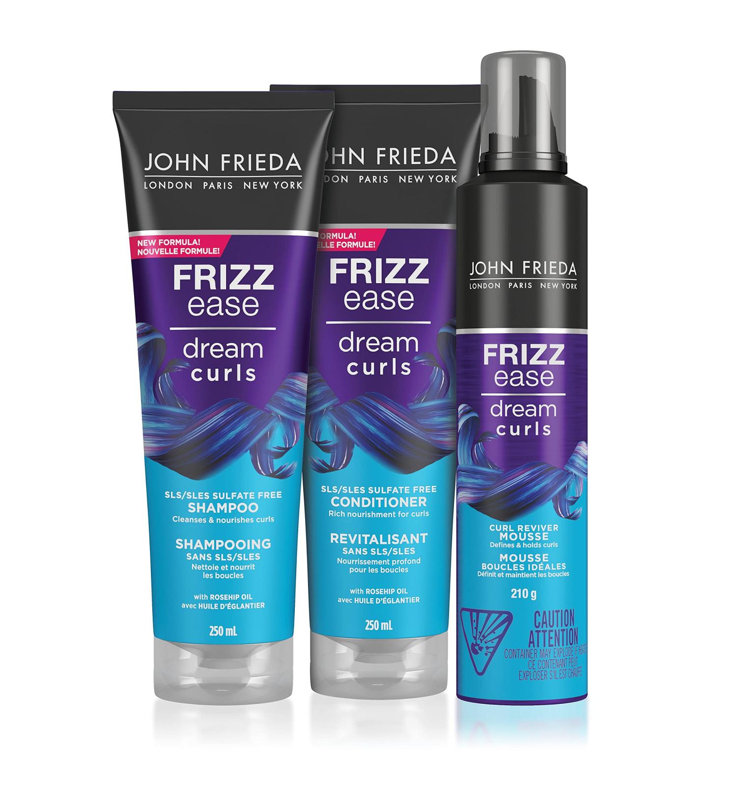 John Frieda Dream Curls Set SLS/SLES Sulfate Free Shampoo and Conditioner + Mousse frizz-defying hair care for defined and nourished curls (2x 250mL + 210 G) - Buy Online on GoSupps.com