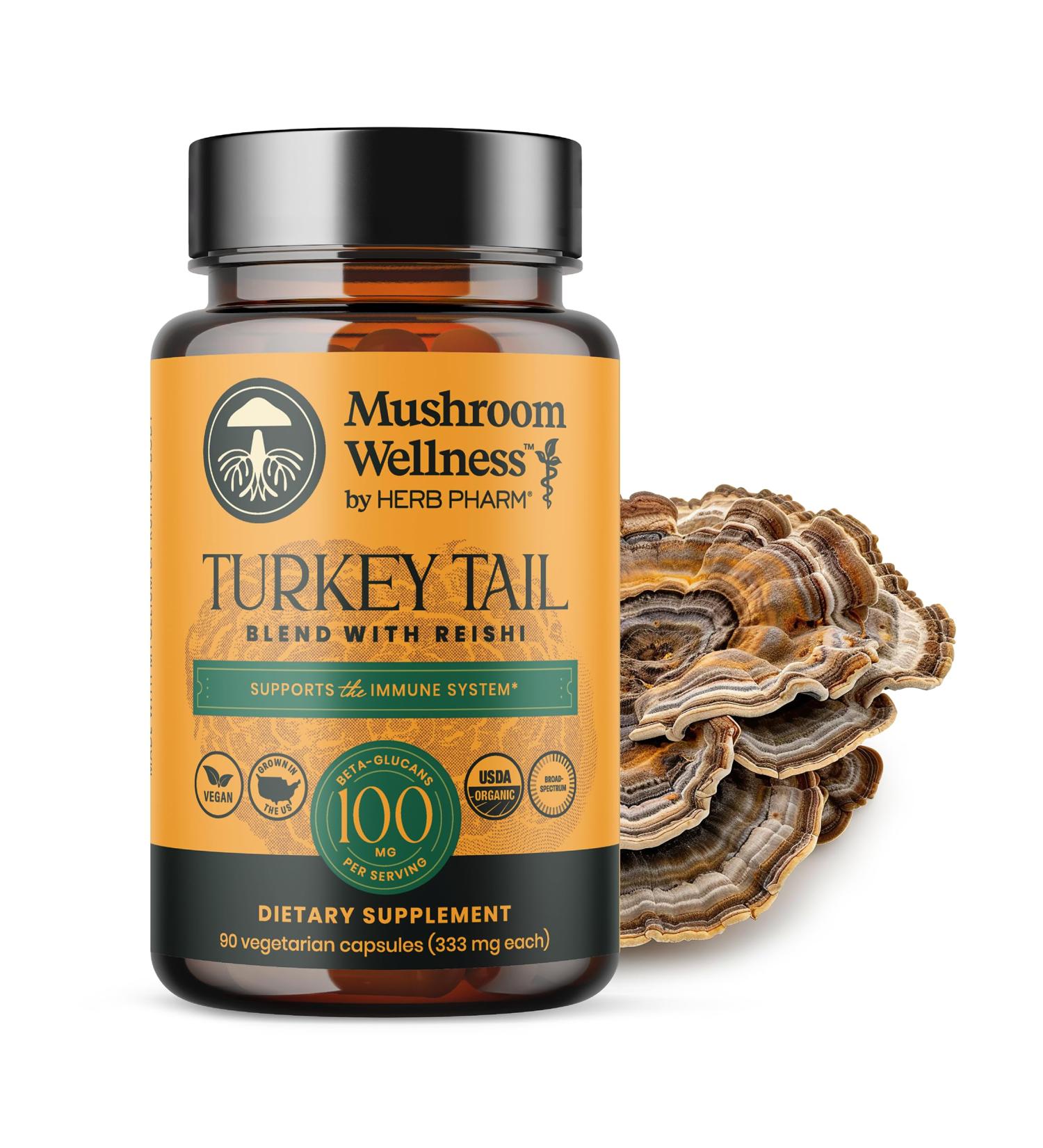 Mushroom Wellness Turkey Tail Blend with Reishi: Organic Turkey Tail & Reishi Mushroom Capsules, Mushroom Powder Supplement, Traditional Immune, Energy & Vitality Support, 90 Vegan Capsules - Buy Online on GoSupps.com